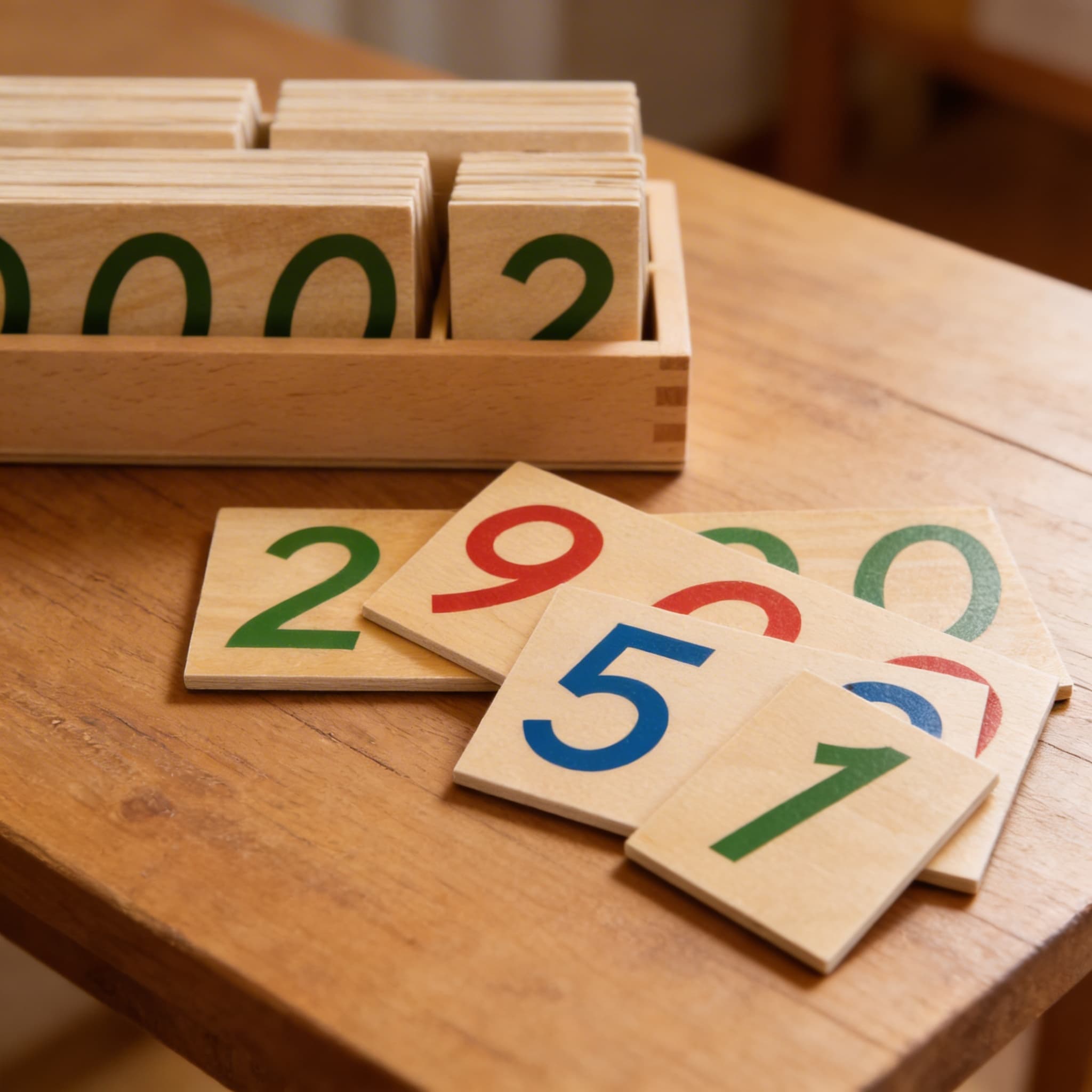 Große Zahlenkarten 1-9000: Holz — Detailansicht