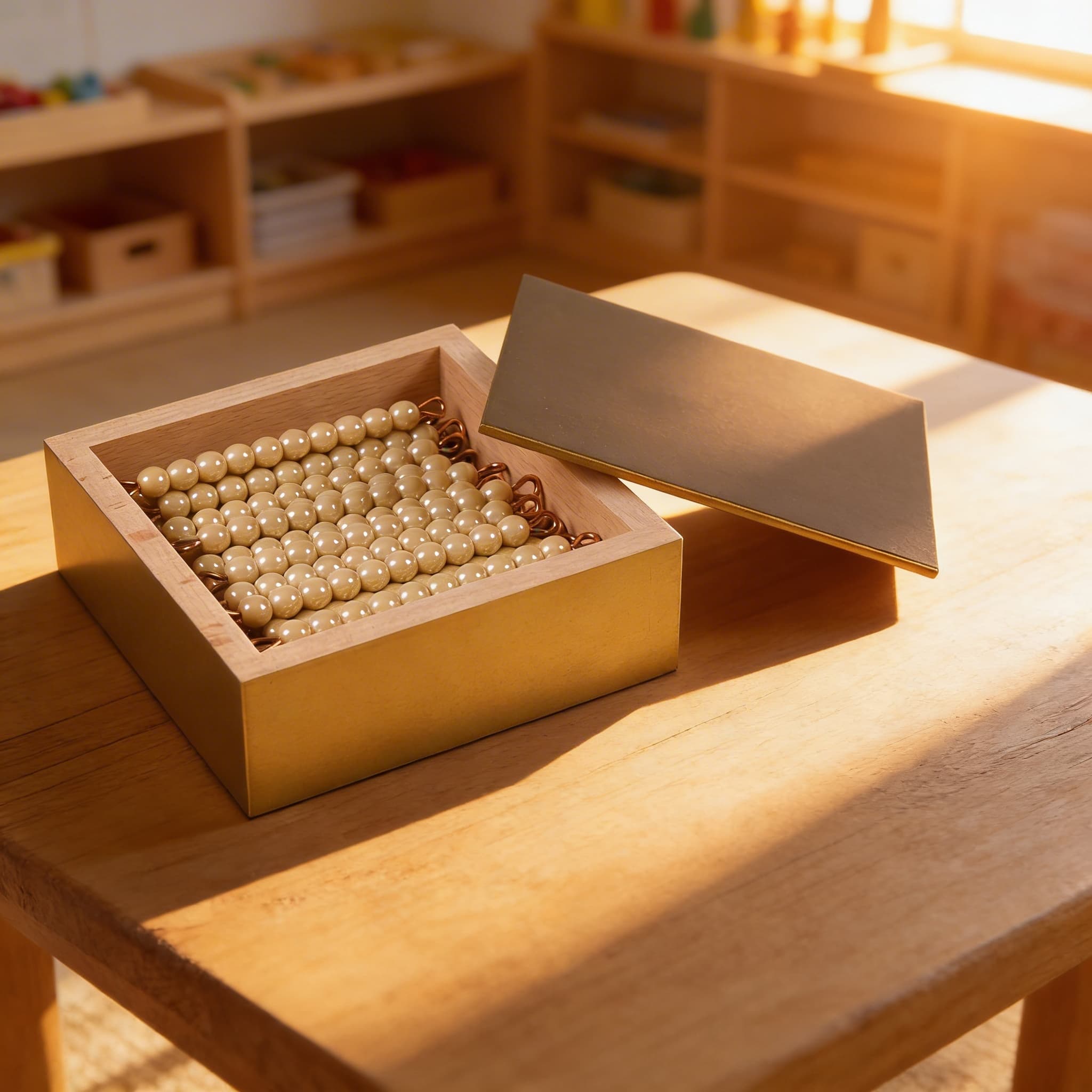 Goldene Perlenstäbe — 45 Zehner mit Einzelnen Glasperlen in Box — Im Einsatz