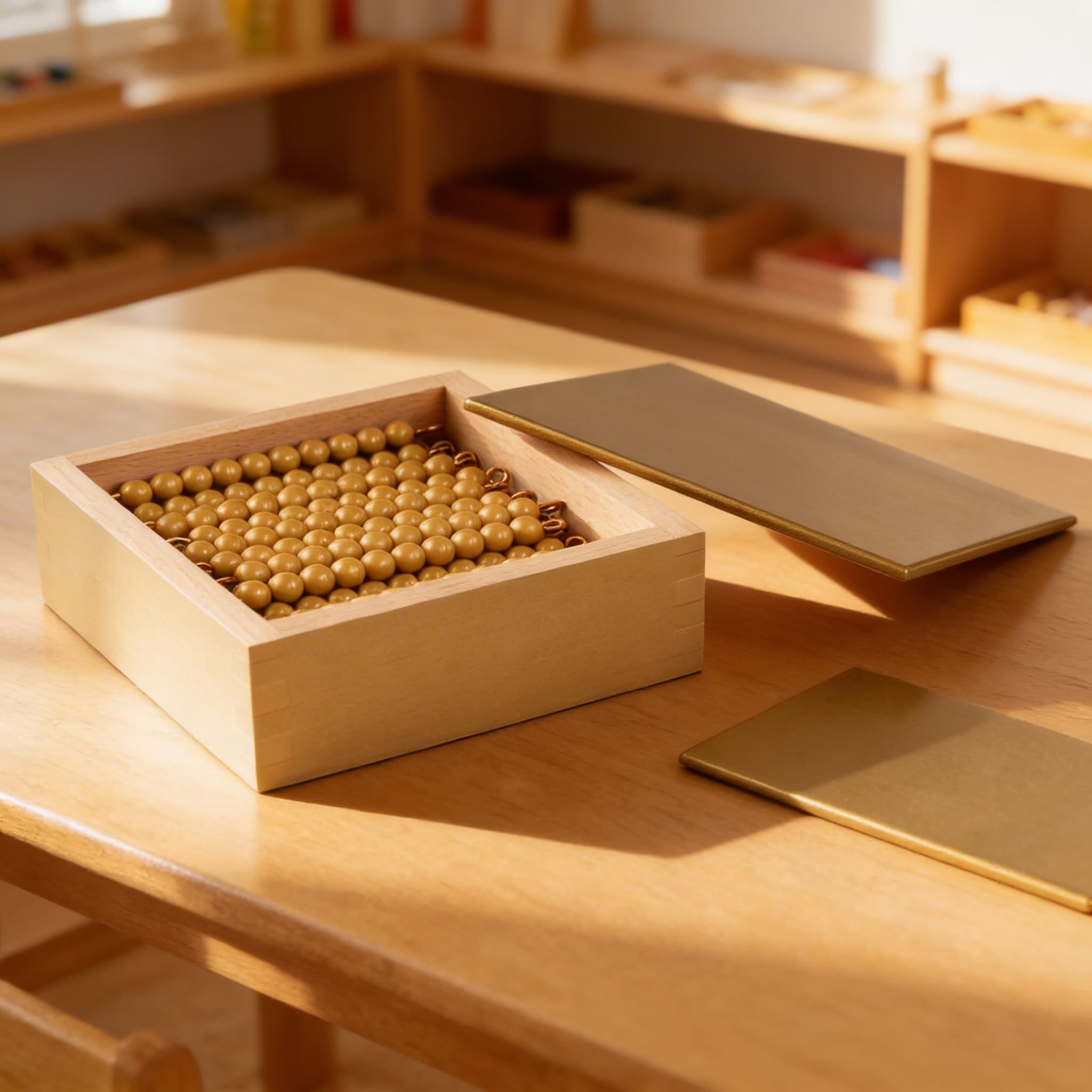 Goldene Perlenstäbe — 45 Zehnerstäbe mit Einzelperlen aus Nylon — Im Einsatz