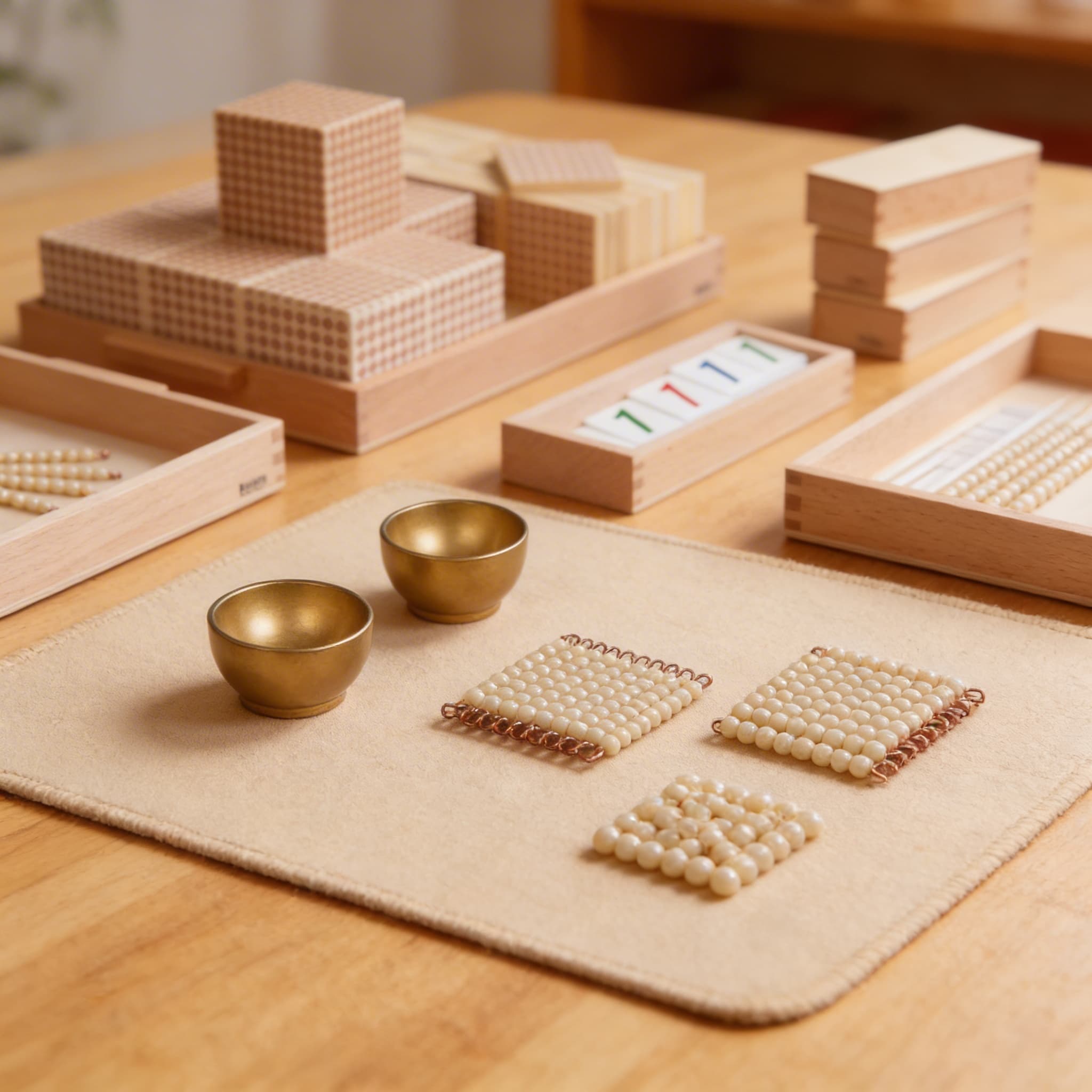 Goldenes Perlenmaterial — Einzelne Glasperlen für Dezimalsystem — Detailansicht