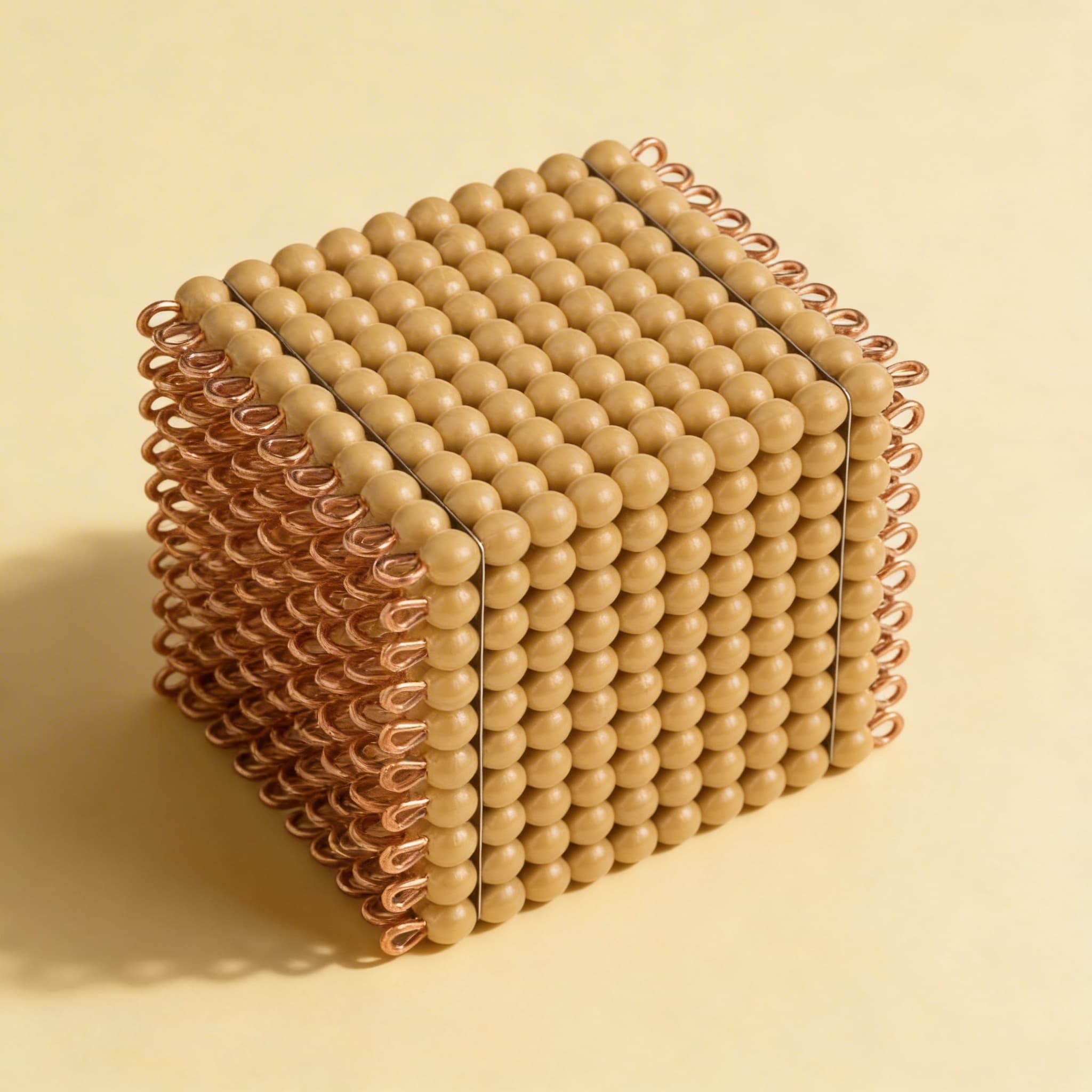 Goldener Perlenwürfel 1000 — Einzelne Nylon-Beschichtete Perlen — Seitenansicht