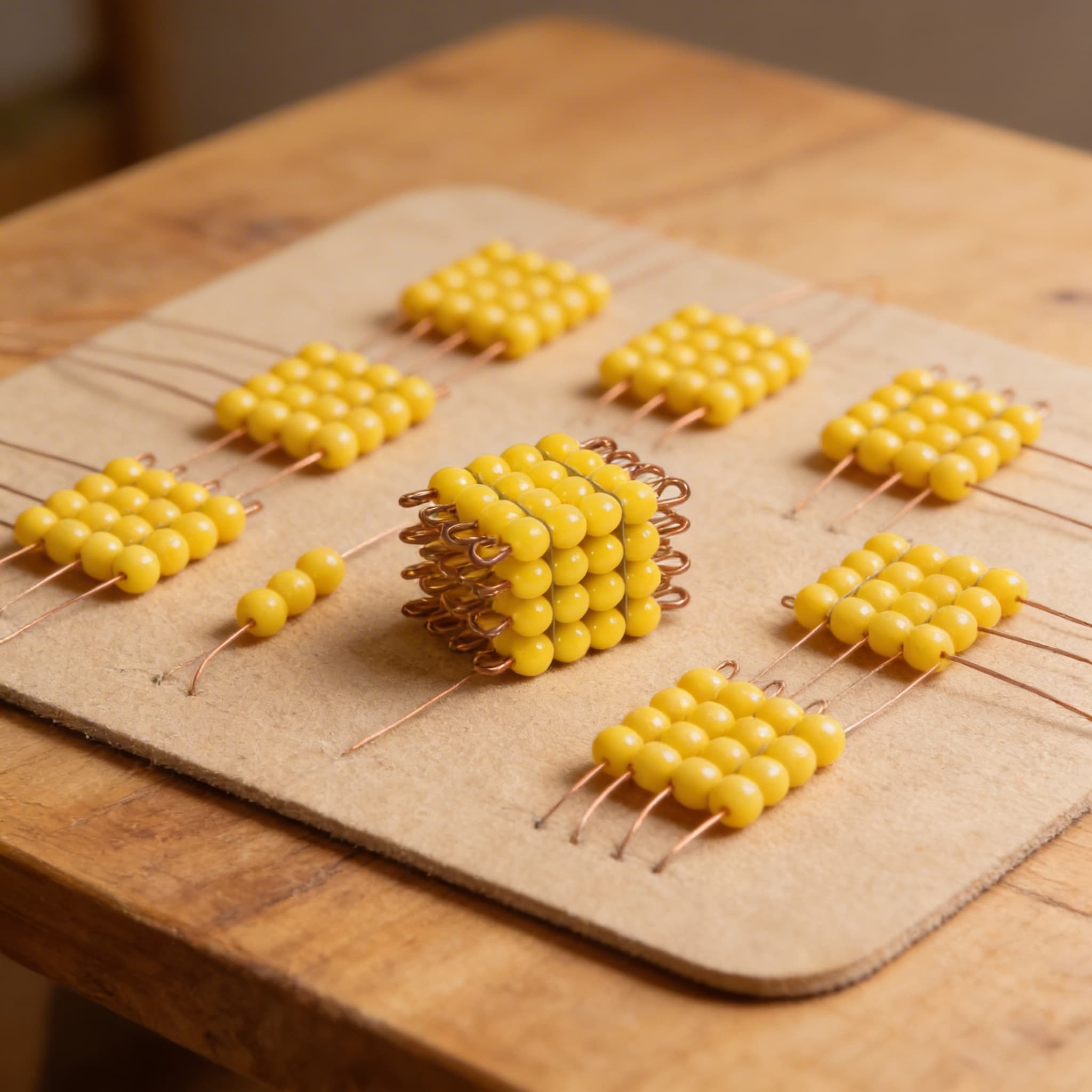 Glasperlen-Würfel der 4 — Gelbe mathematische Darstellung — Detailansicht