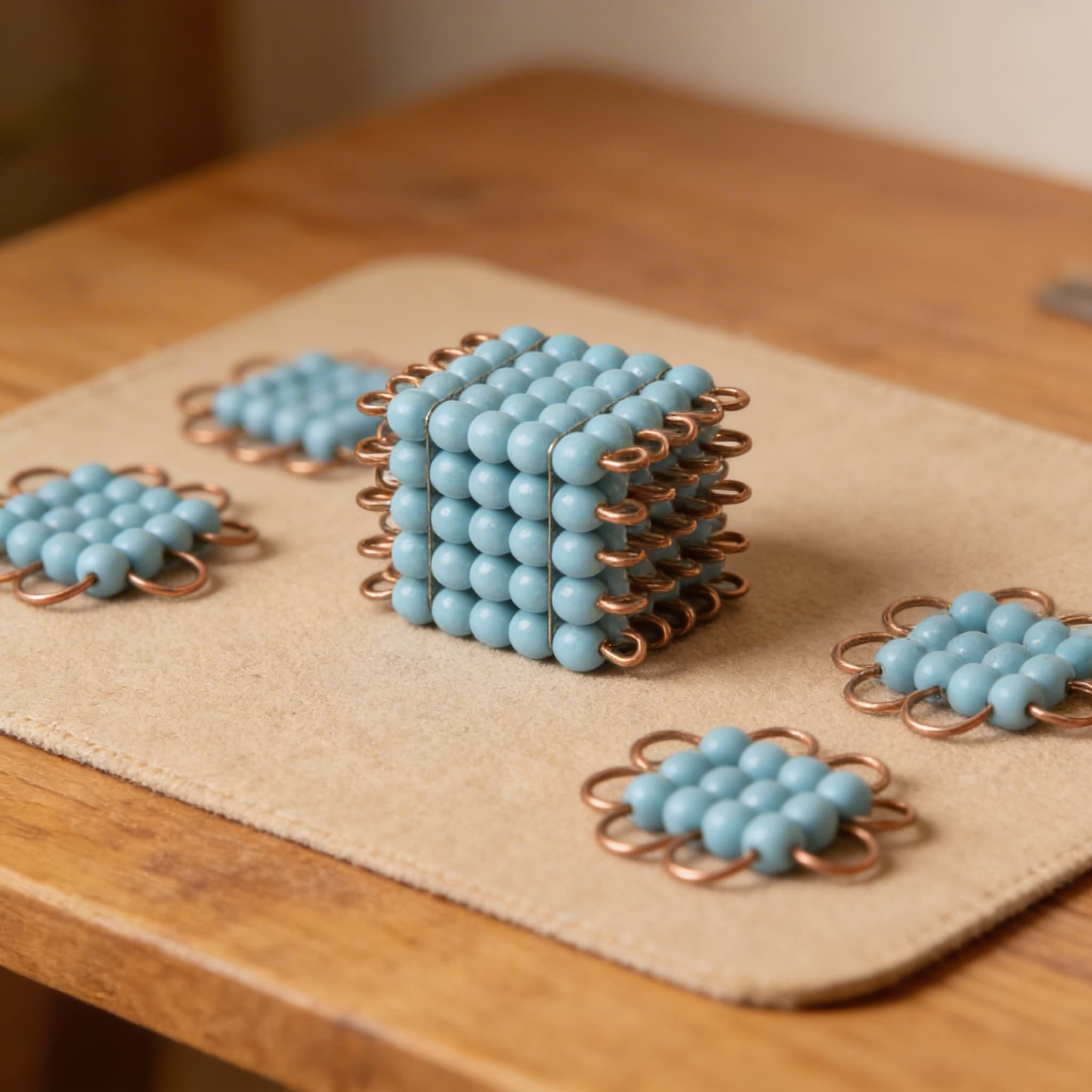 Glasperlen-Würfel 5er — Hellblaue Einzeleinheit — Detailansicht