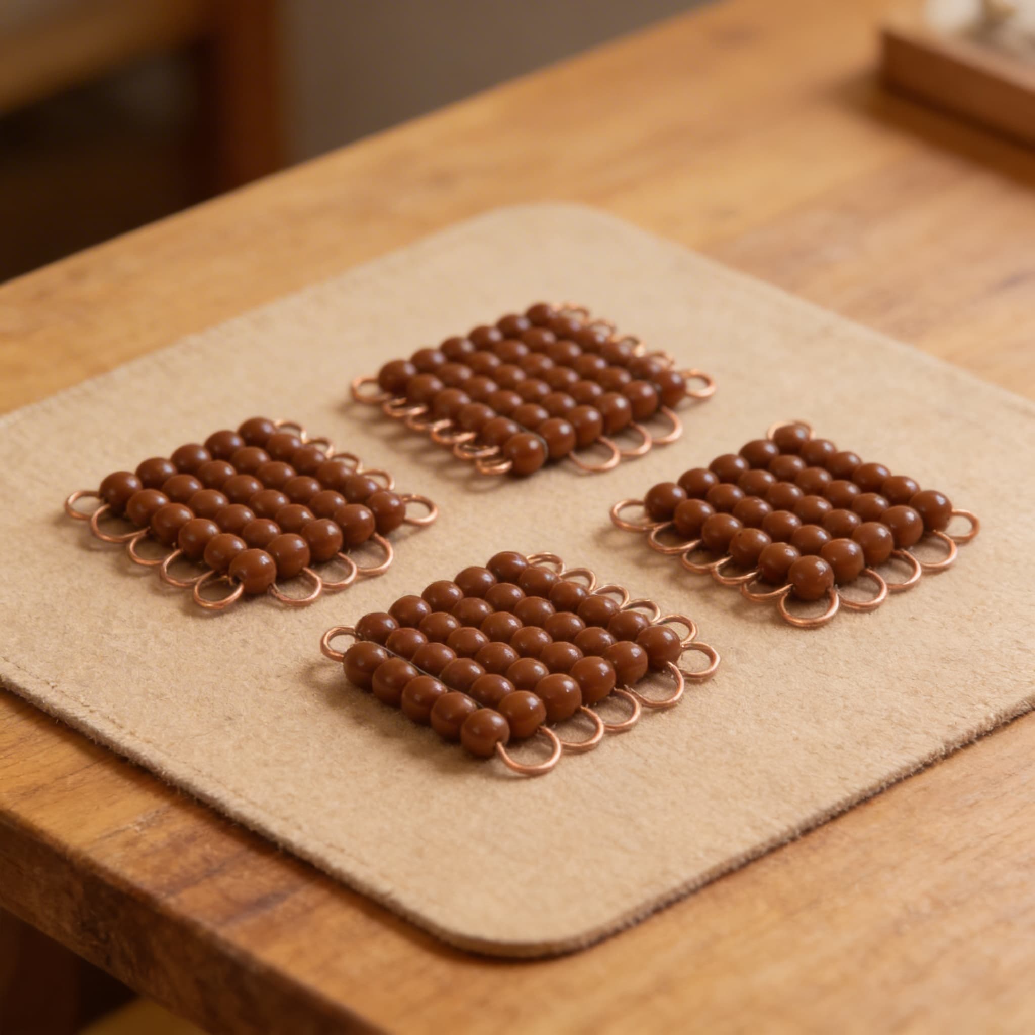 Glasperlen-Würfel aus 8 — Braune Einzelperlen für Stellenwert — Detailansicht