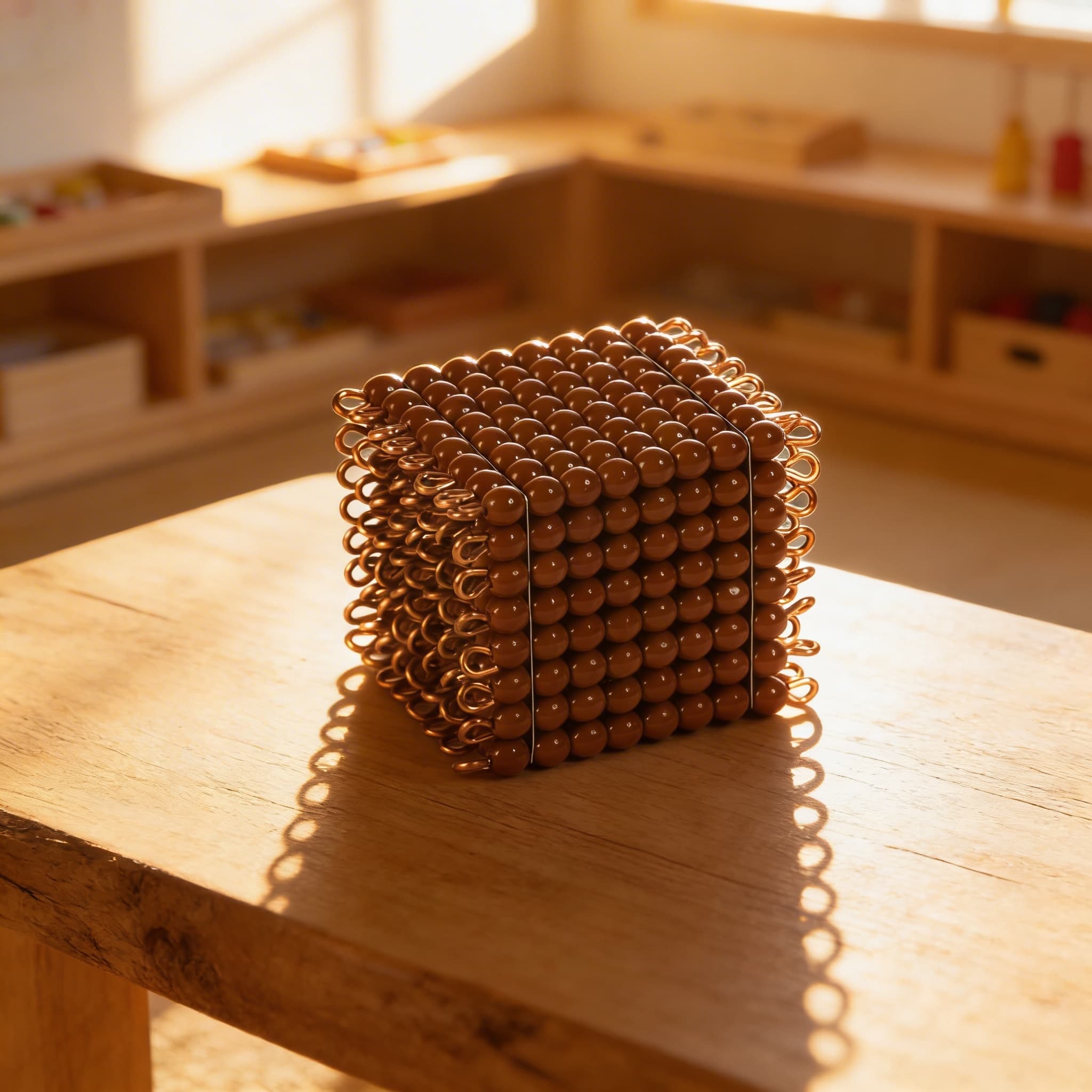 Glasperlen-Würfel aus 8 — Braune Einzelperlen für Stellenwert — Im Einsatz