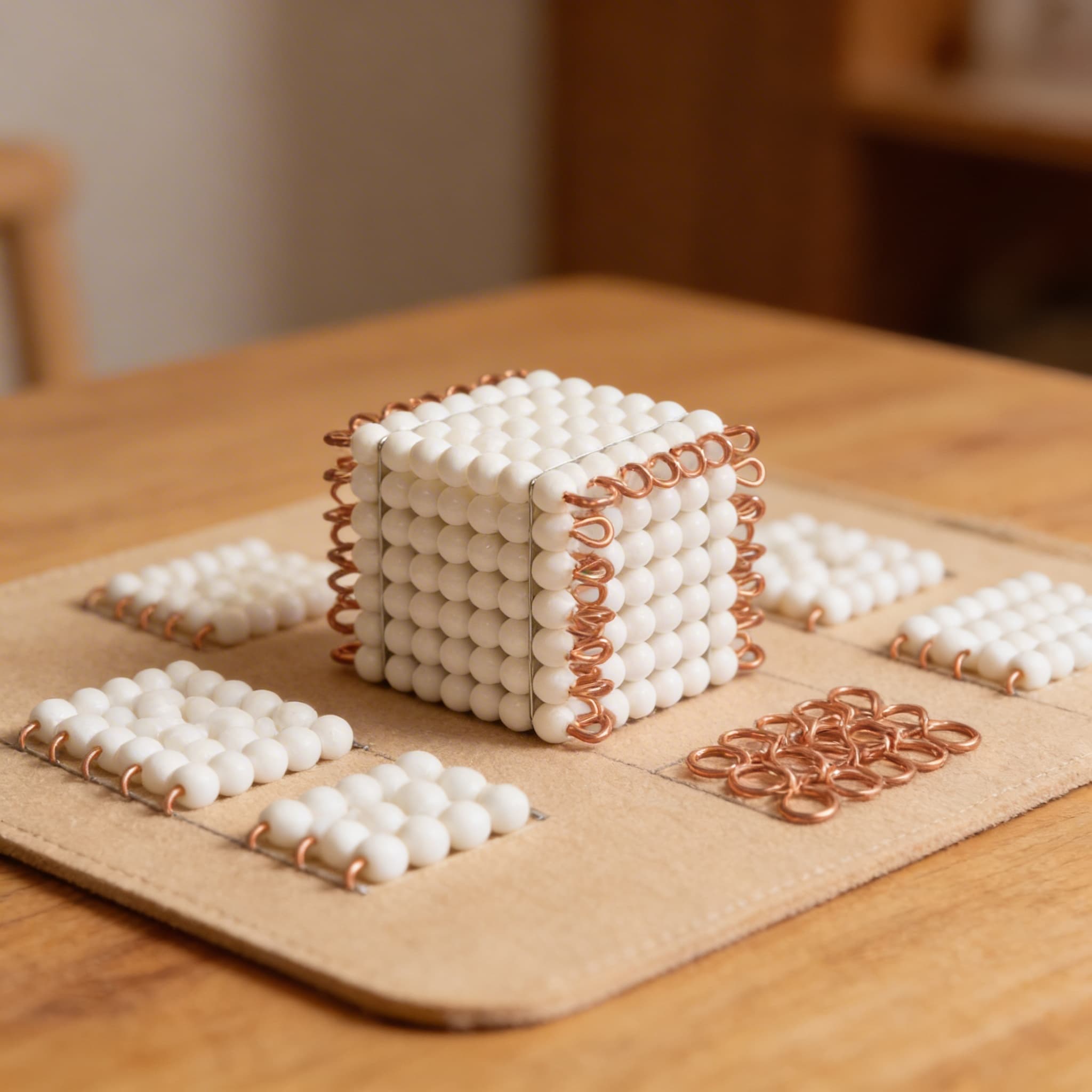 Perlenwürfel aus 7 — Weißer Nylon-Tausender (7³) — Detailansicht