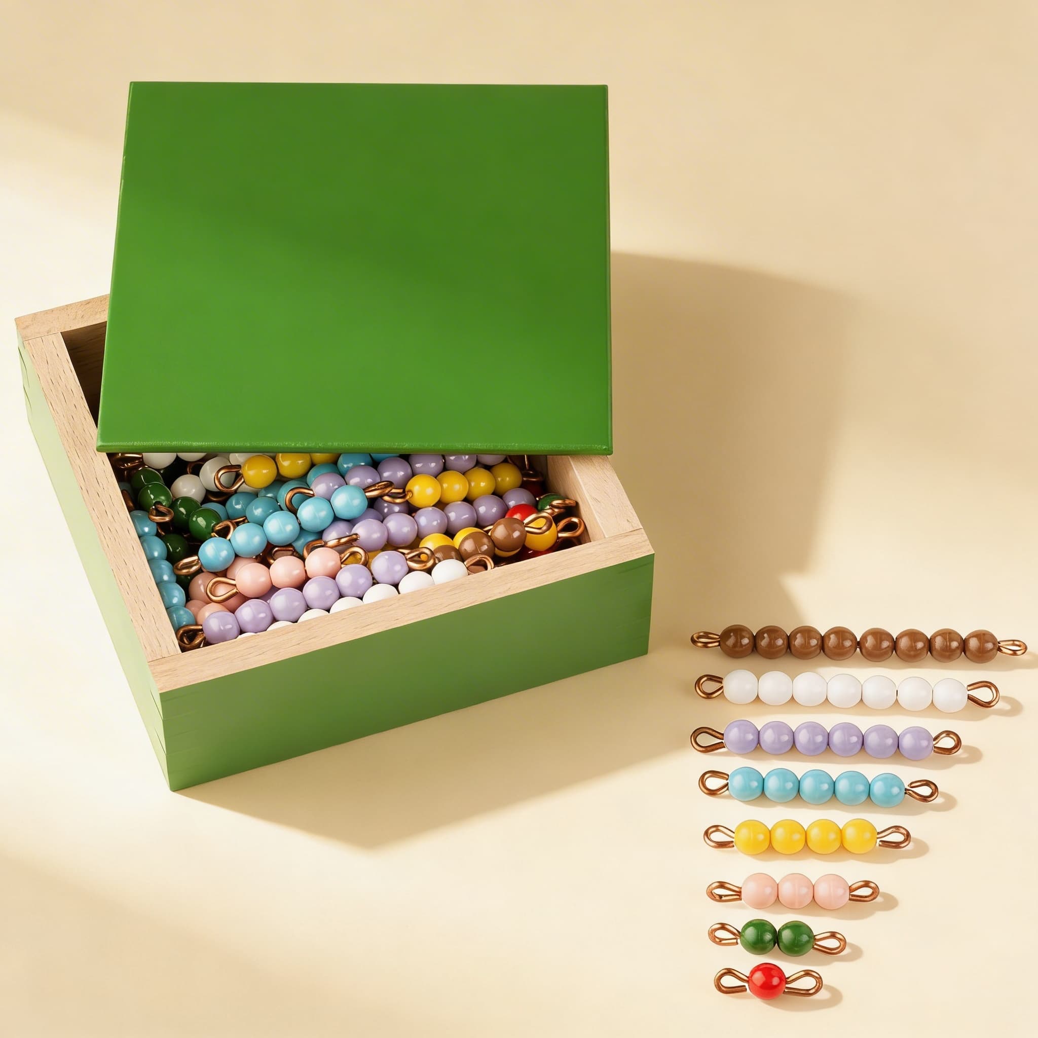 Farbige Perlenstiege — 10 komplette Sets mit einzelnen Nylonperlen — Katalogansicht