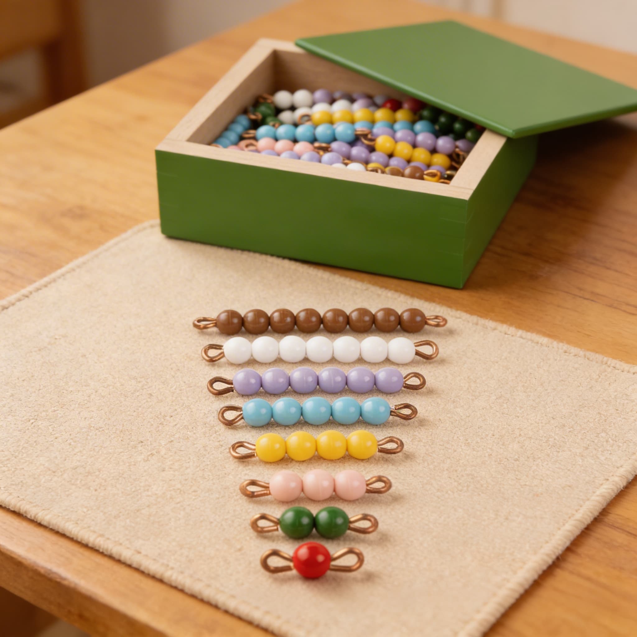 Farbige Perlenstiege — 10 komplette Sets mit einzelnen Nylonperlen — Detailansicht