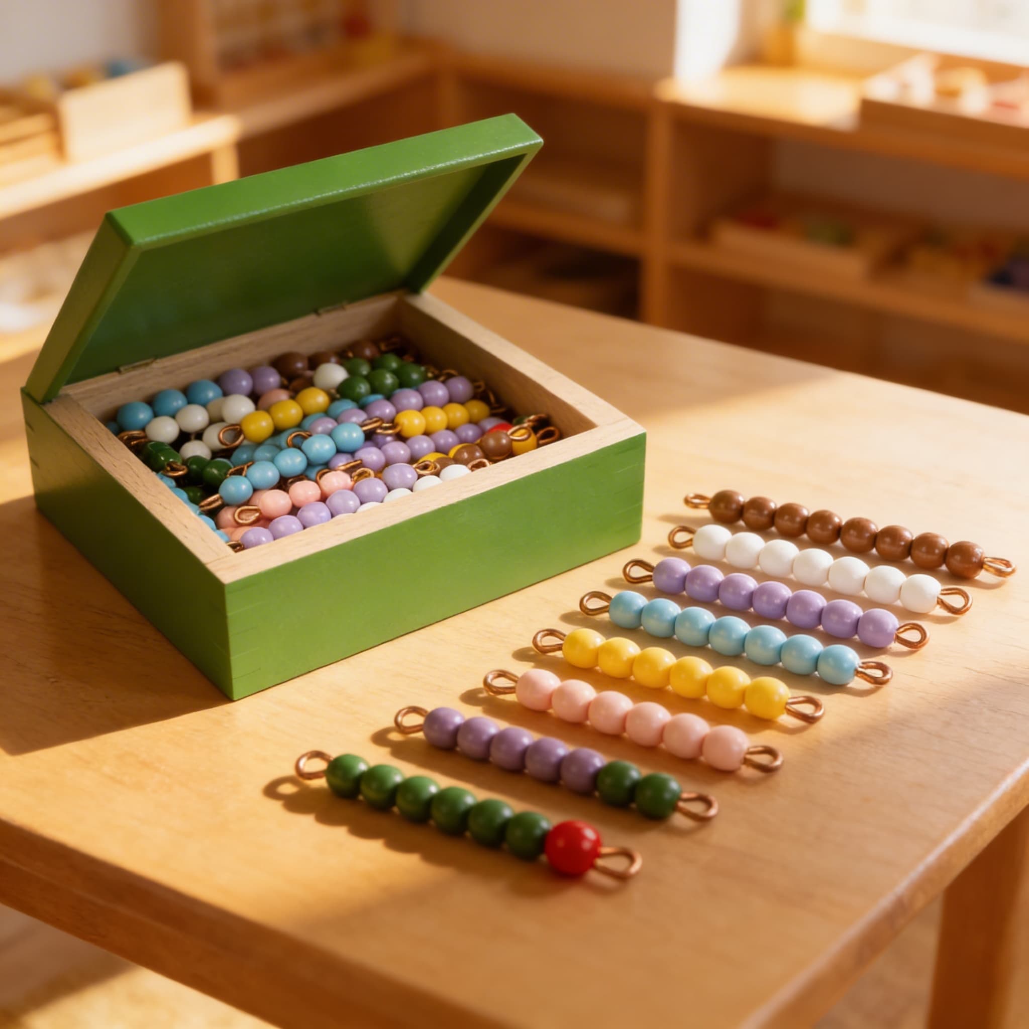 Farbige Perlenstiege — 10 komplette Sets mit einzelnen Nylonperlen — Im Einsatz