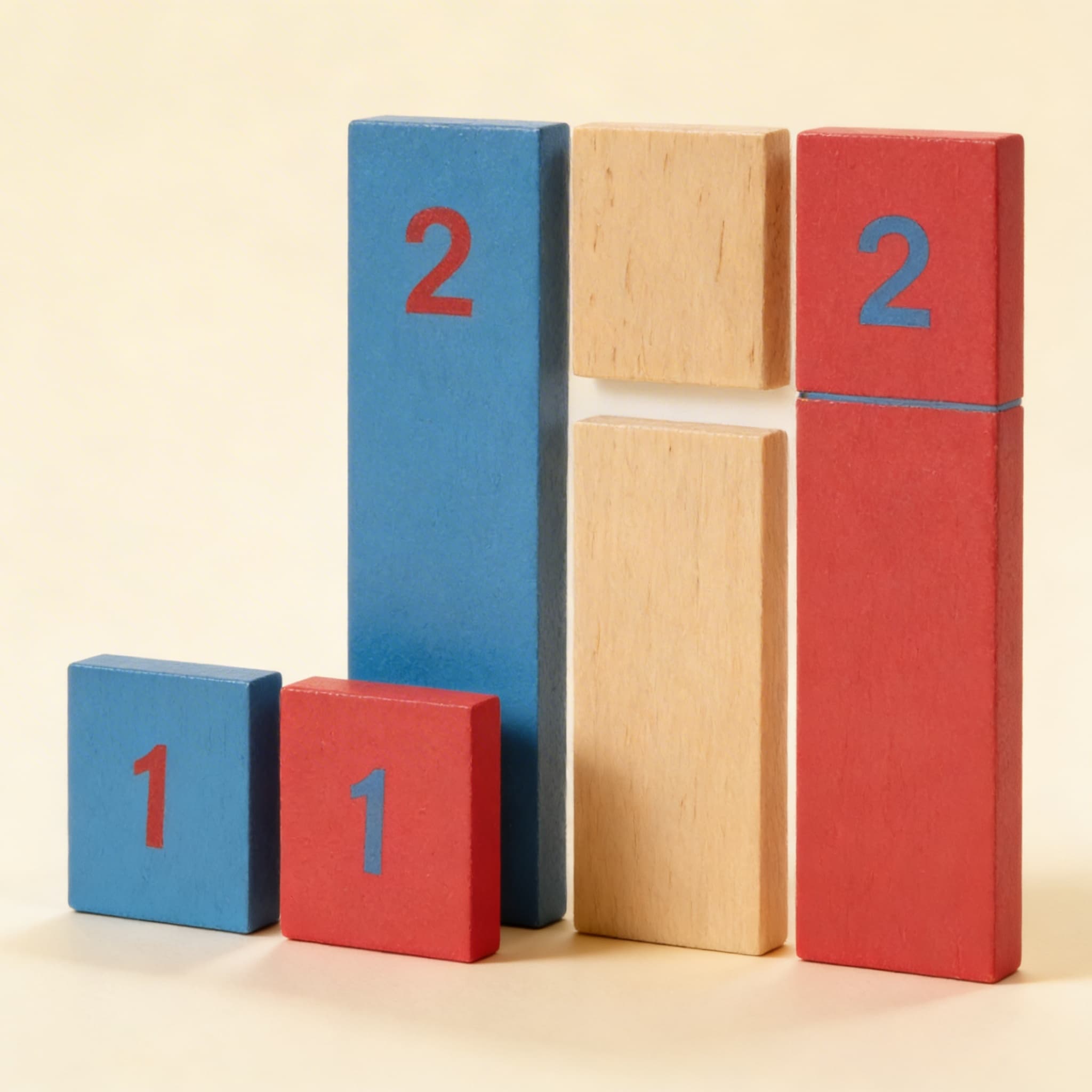 Erste 2 Streifen für Additions-/Subtraktionsstreifenbrett: Rot/Blau/Natur