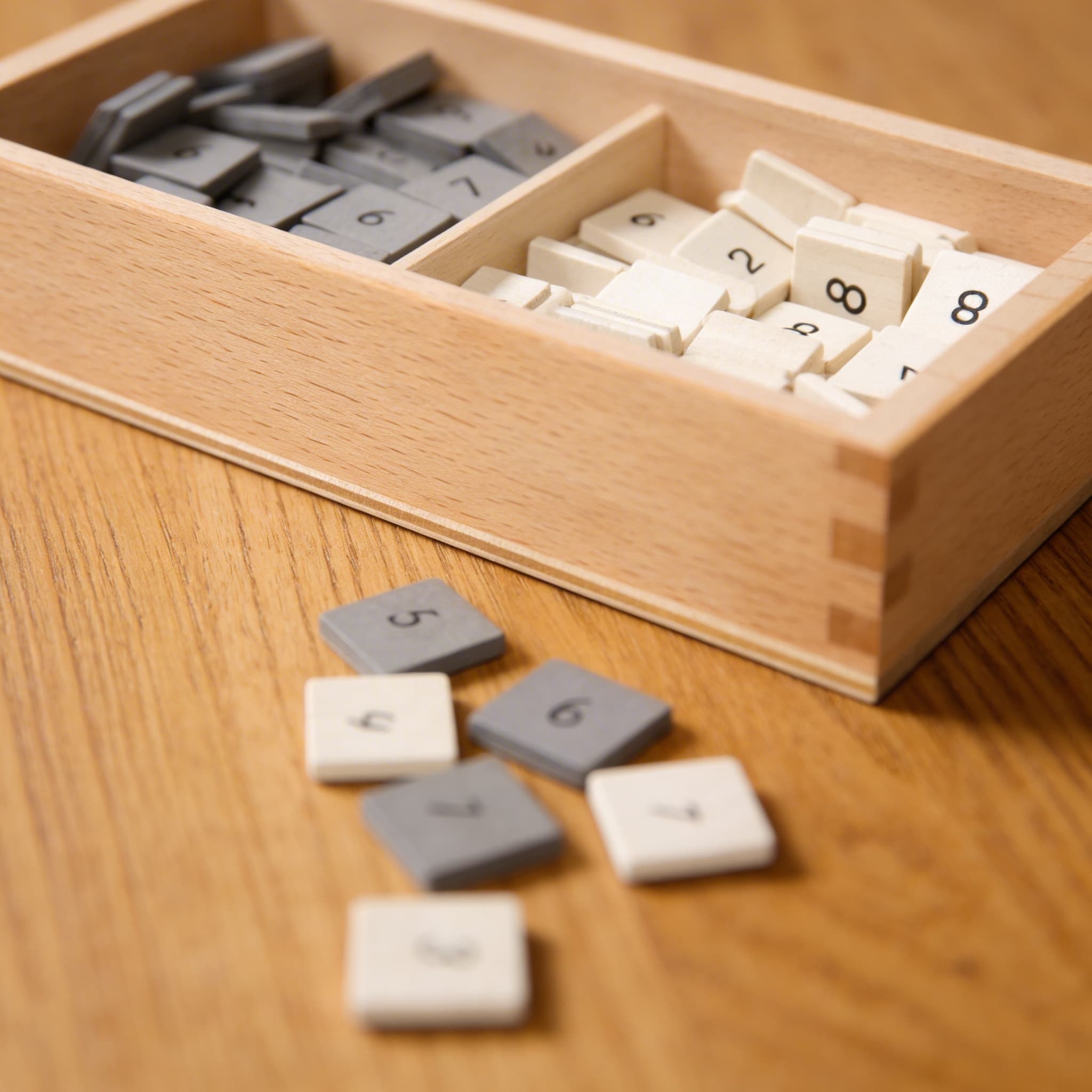 Box s číselnými plátkami — Vizuálne rozlišovanie šedej a bielej — Detailný pohľad