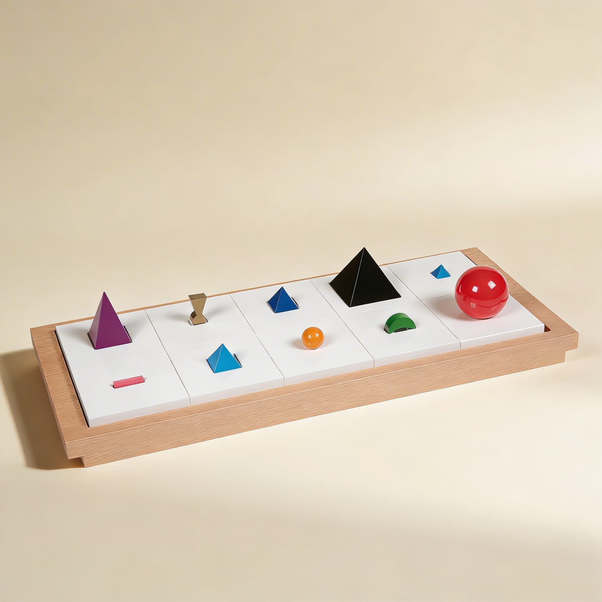 3D Holz-Grammatiksymbole: 10er-Set mit Tablett