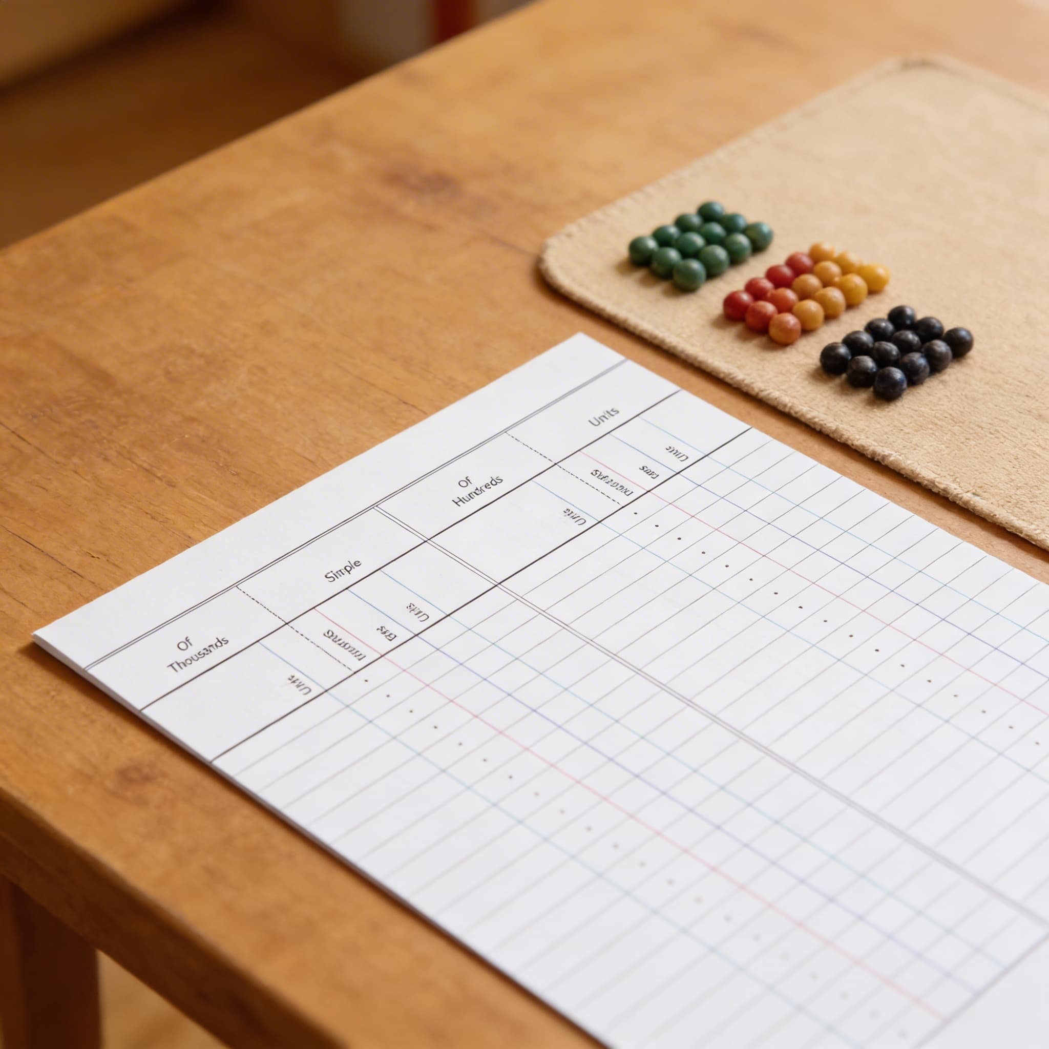 Kleiner Perlenstab-Rahmen Papier — Arbeitsblätter Stellenwerte — Detailansicht