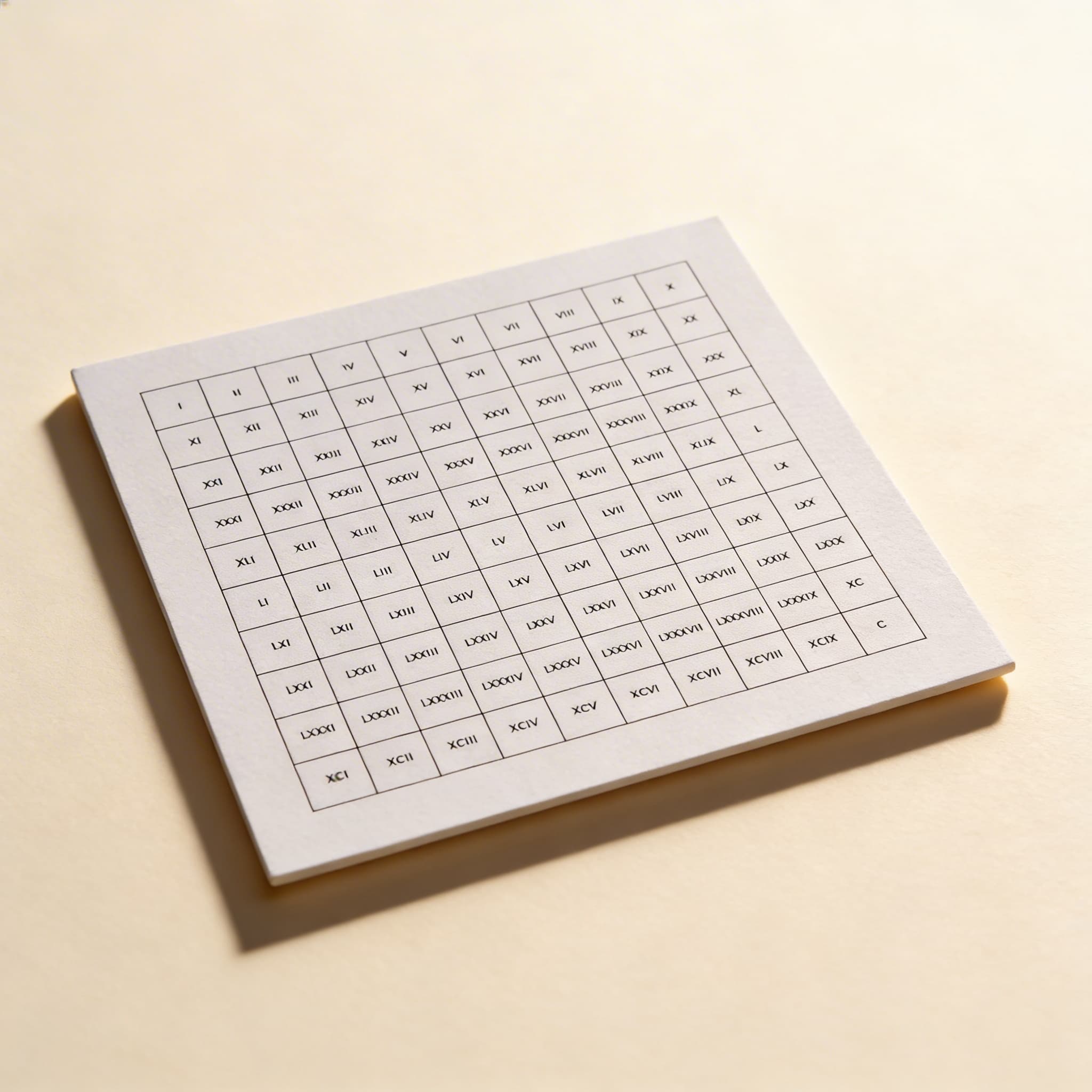 Kontrolní tabulka: stovková tabule s římskými číslicemi — Katalogový pohled