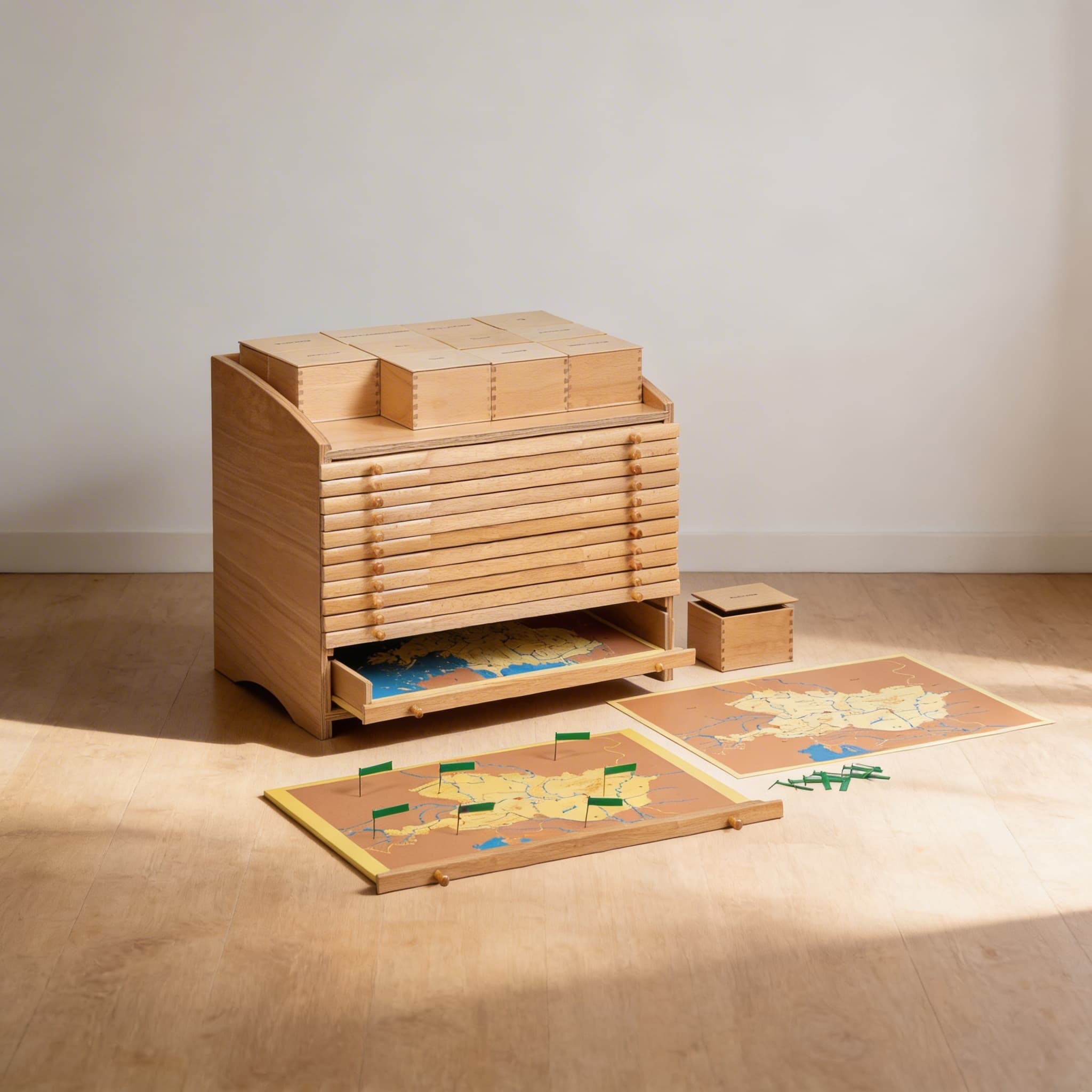 Europa-Geografie-Schrank — Aufbewahrung für Puzzlekarte & Materialien — Katalogansicht