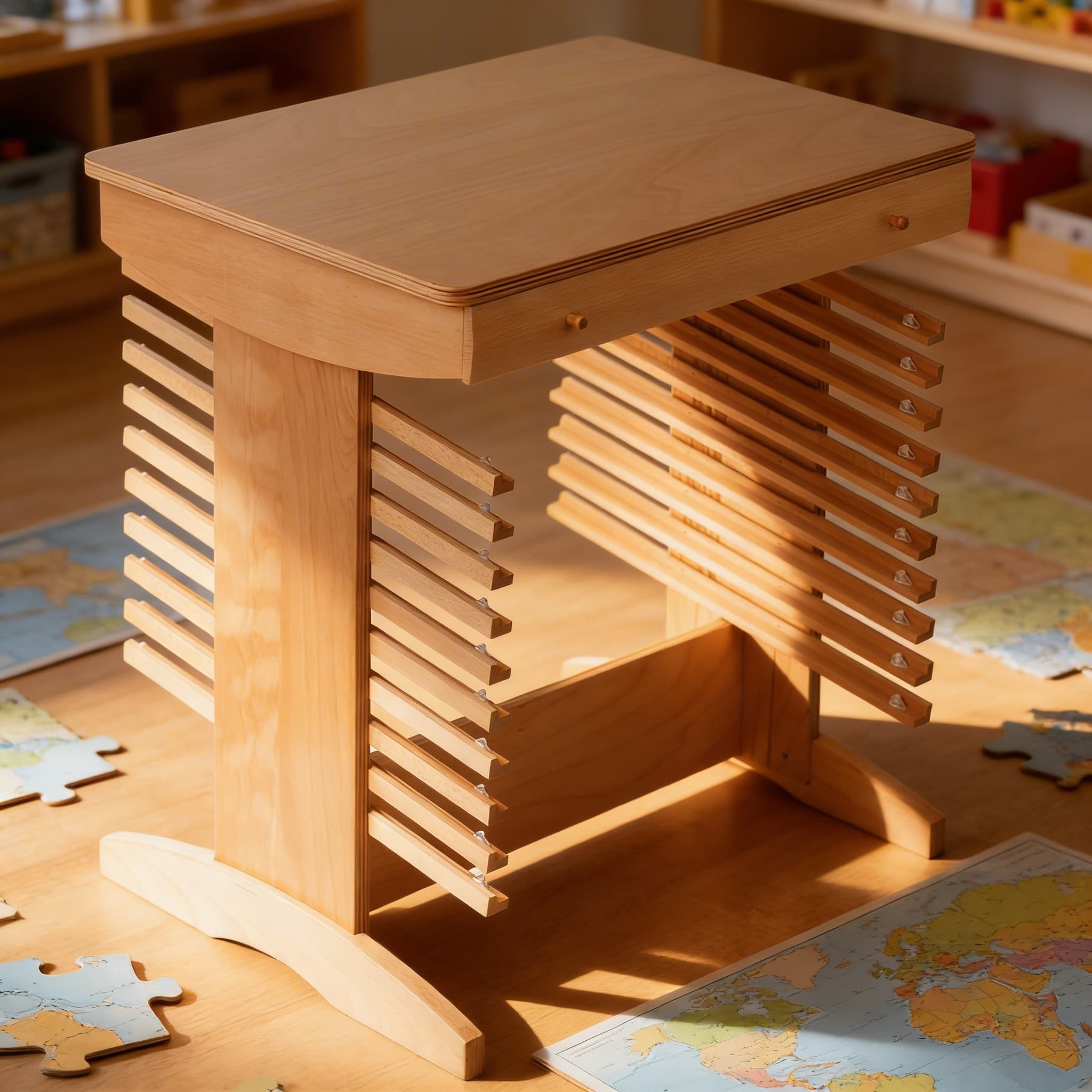 Puzzlekarten-Ständer — Spezielle Aufbewahrung für Geografiekarten — Detailansicht