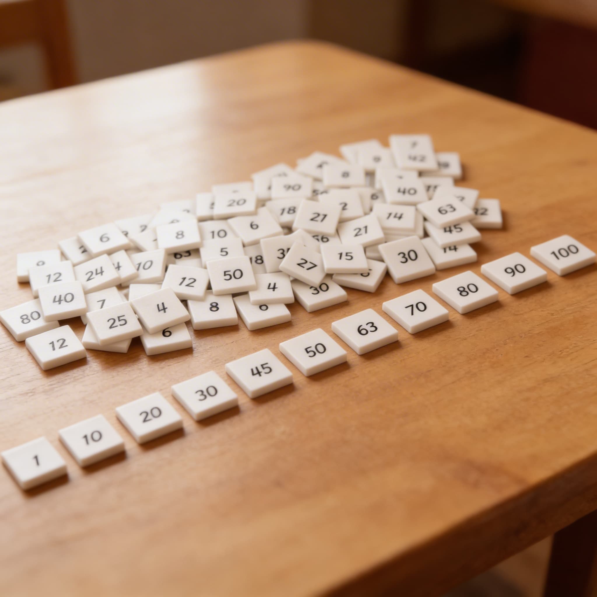 Pythagorova tabule: pouze dlaždice — Detailní pohled