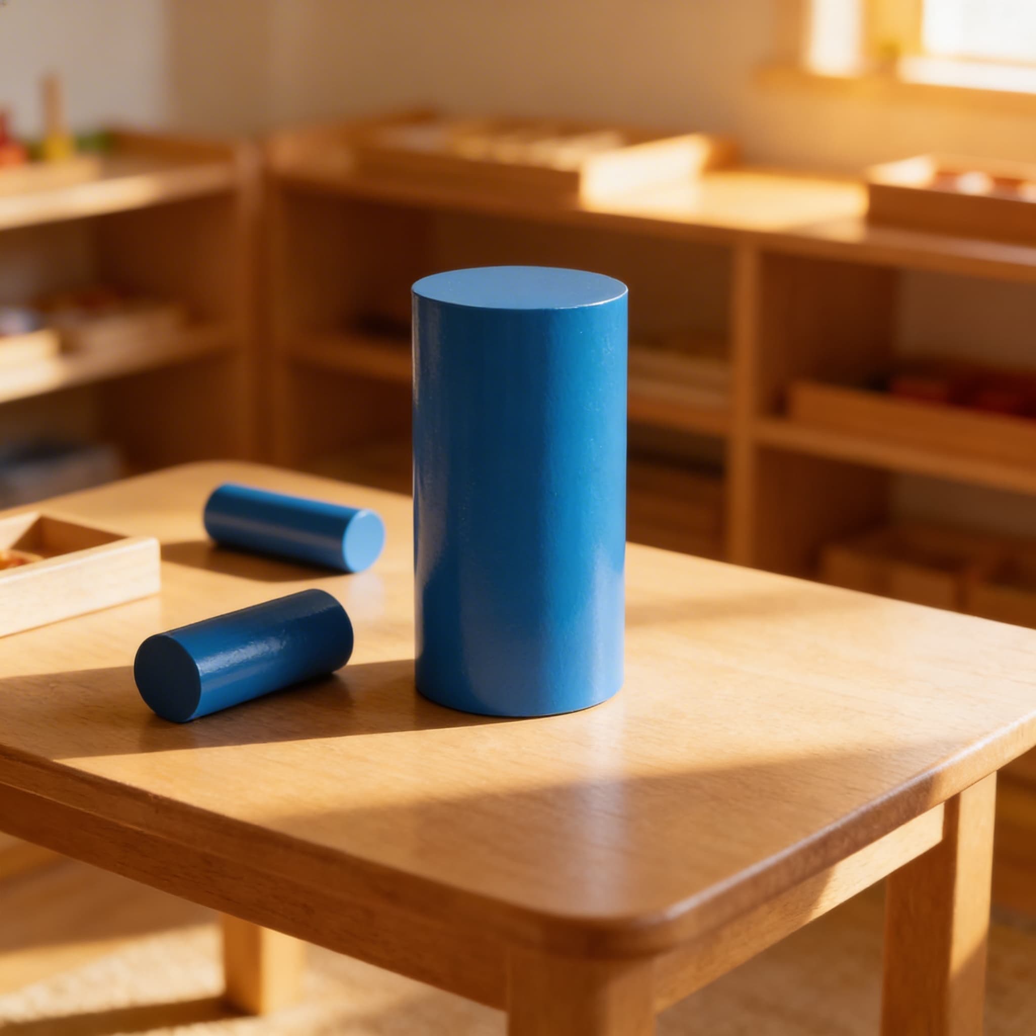 Blauer Zylinder — großer geometrischer Körper zum taktilen Lernen — Im Einsatz