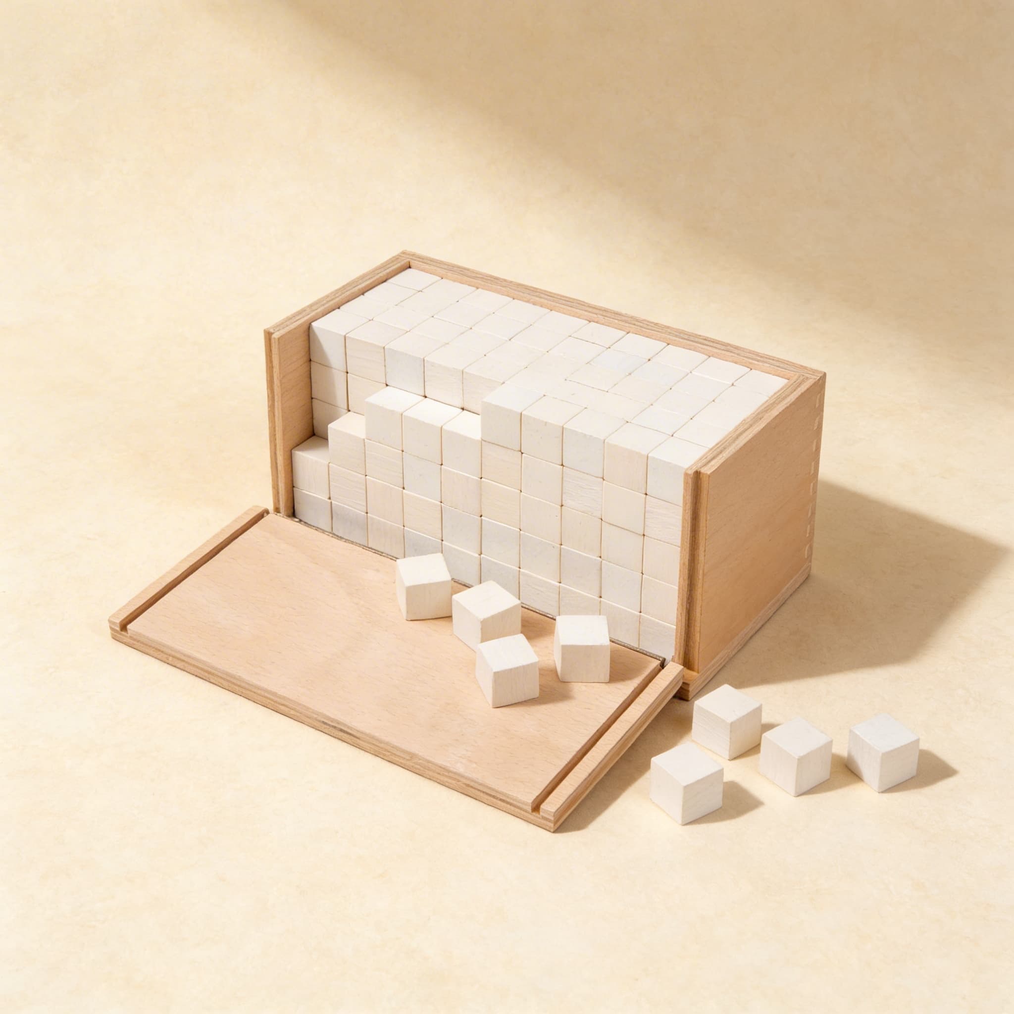 Volumenkasten — 250 Einheitswürfel zur kubischen Volumen-Erkundung — Seitenansicht