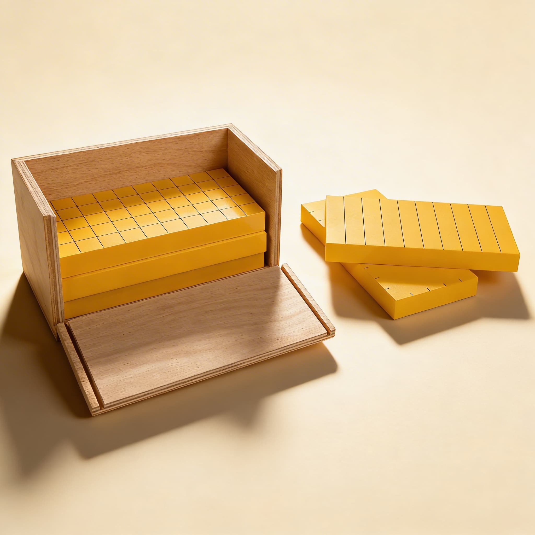 Fünf gelbe Prismen — Geometrie-Set mit Rastermarkierungen — Katalogansicht