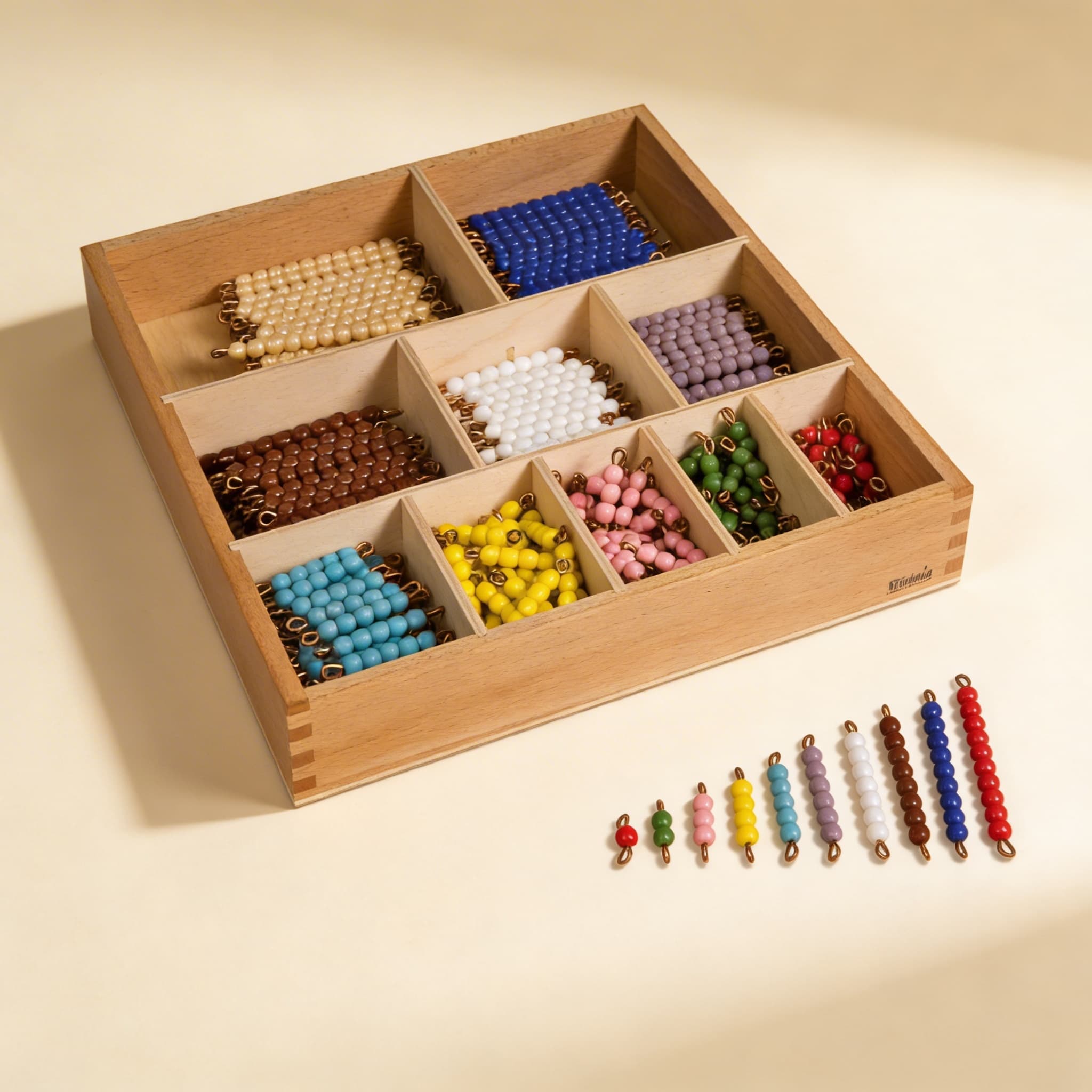 Dekanomial-Perlenstab-Box — erweiterte Mathematik bis 10 — Seitenansicht