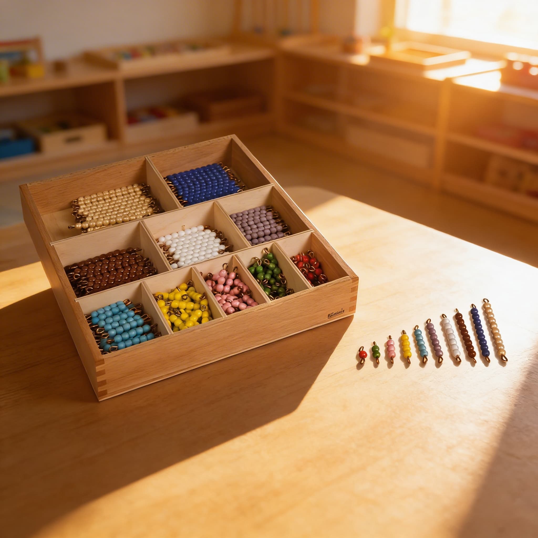 Dekanomial-Perlenstab-Box — erweiterte Mathematik bis 10 — Im Einsatz