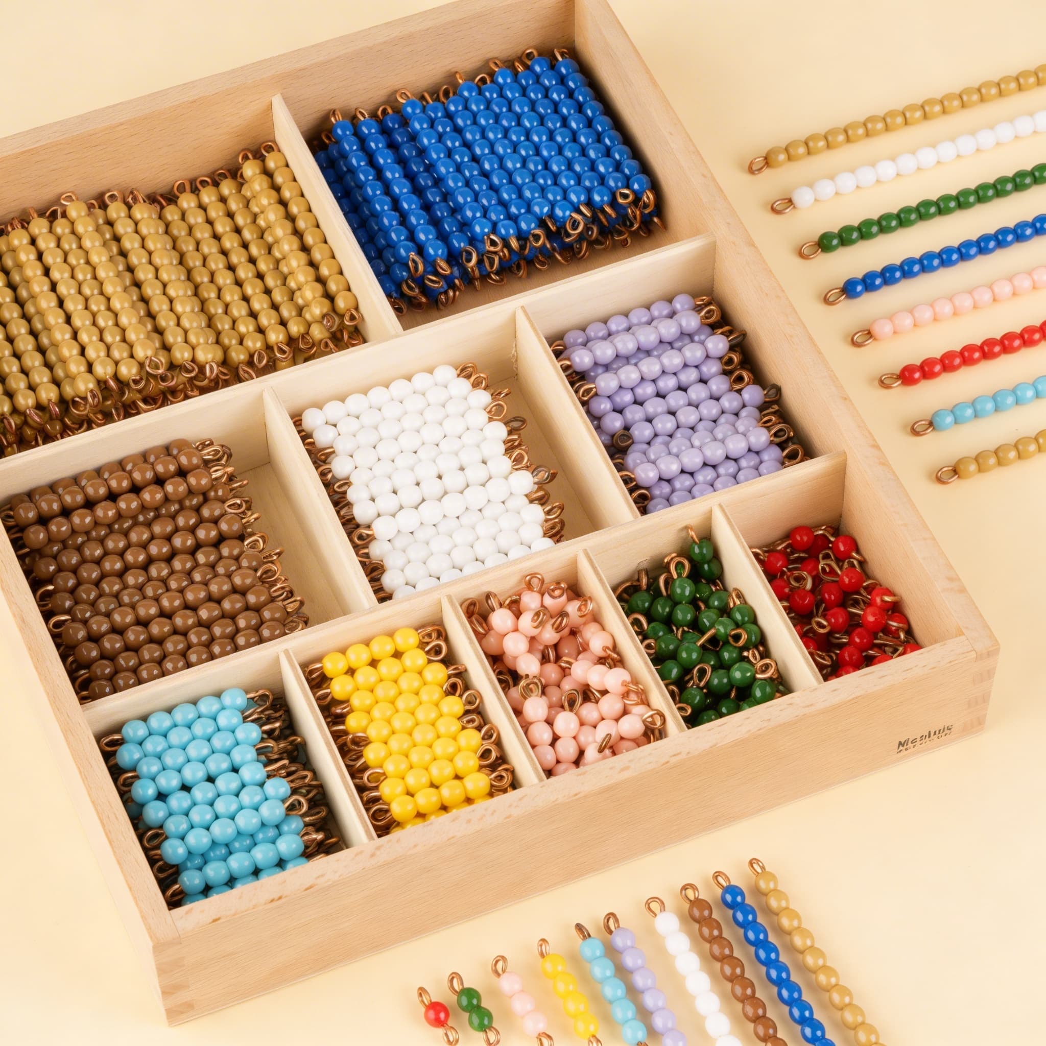 Dekanomiales Perlenstäbe-Set — Vollständige Nylon-Perlen 1-10 — Seitenansicht