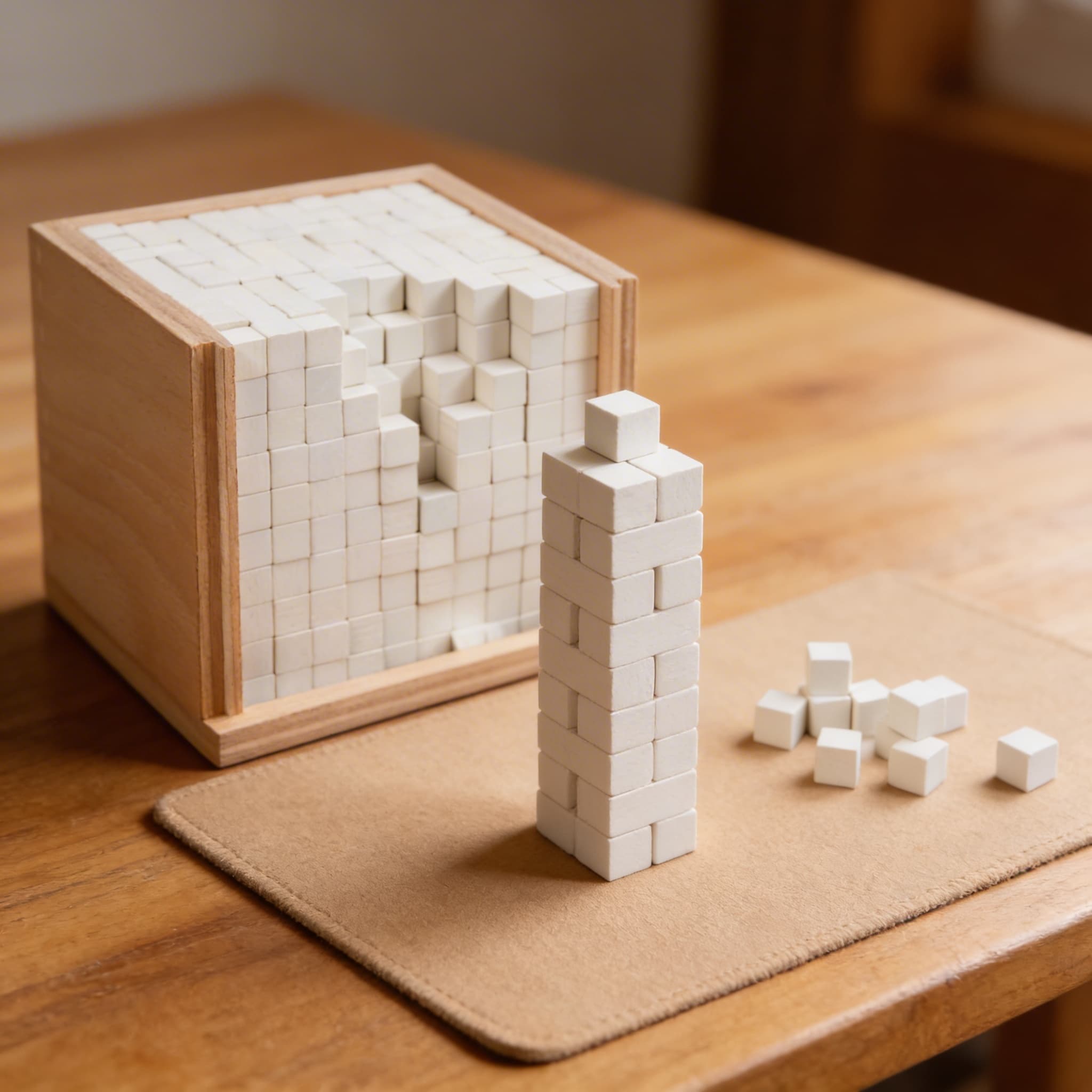 Volumenbox — 1000 Einheitswürfel mit verschiebbarer Demonstrationslade — Detailansicht