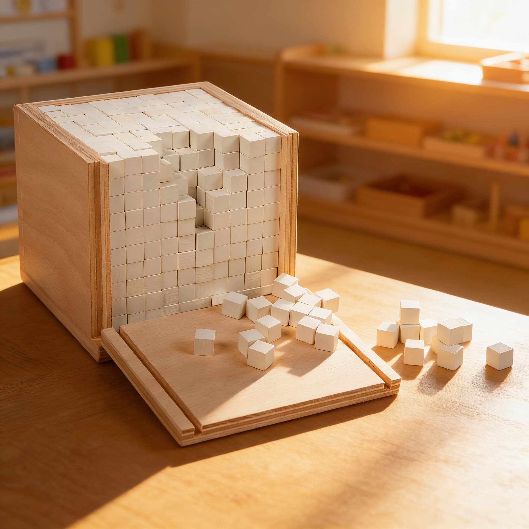 Volumenbox — 1000 Einheitswürfel mit verschiebbarer Demonstrationslade — Im Einsatz