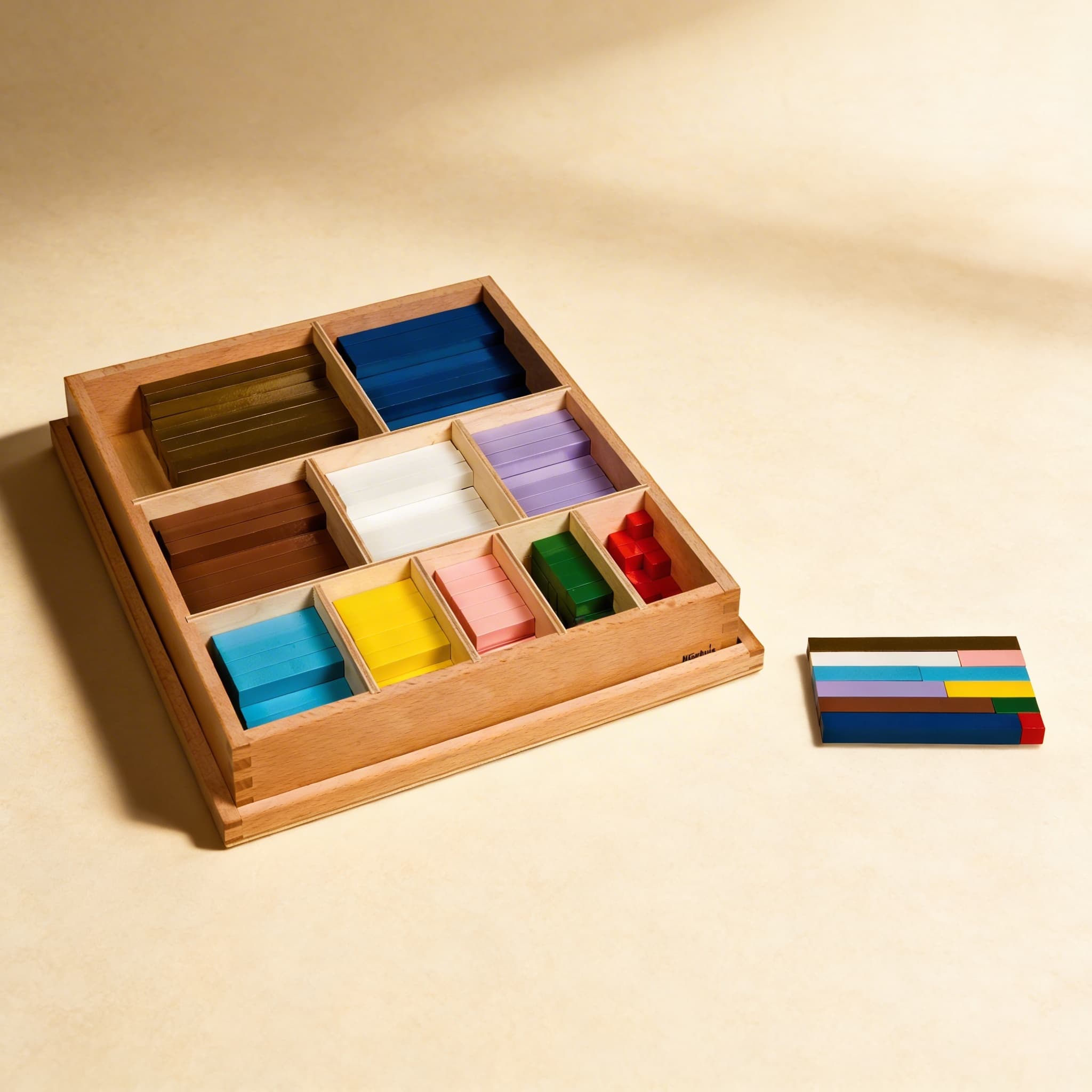 Farbige Zählstäbe — Zehn abgestufte mathematische Holzstäbe — Katalogansicht