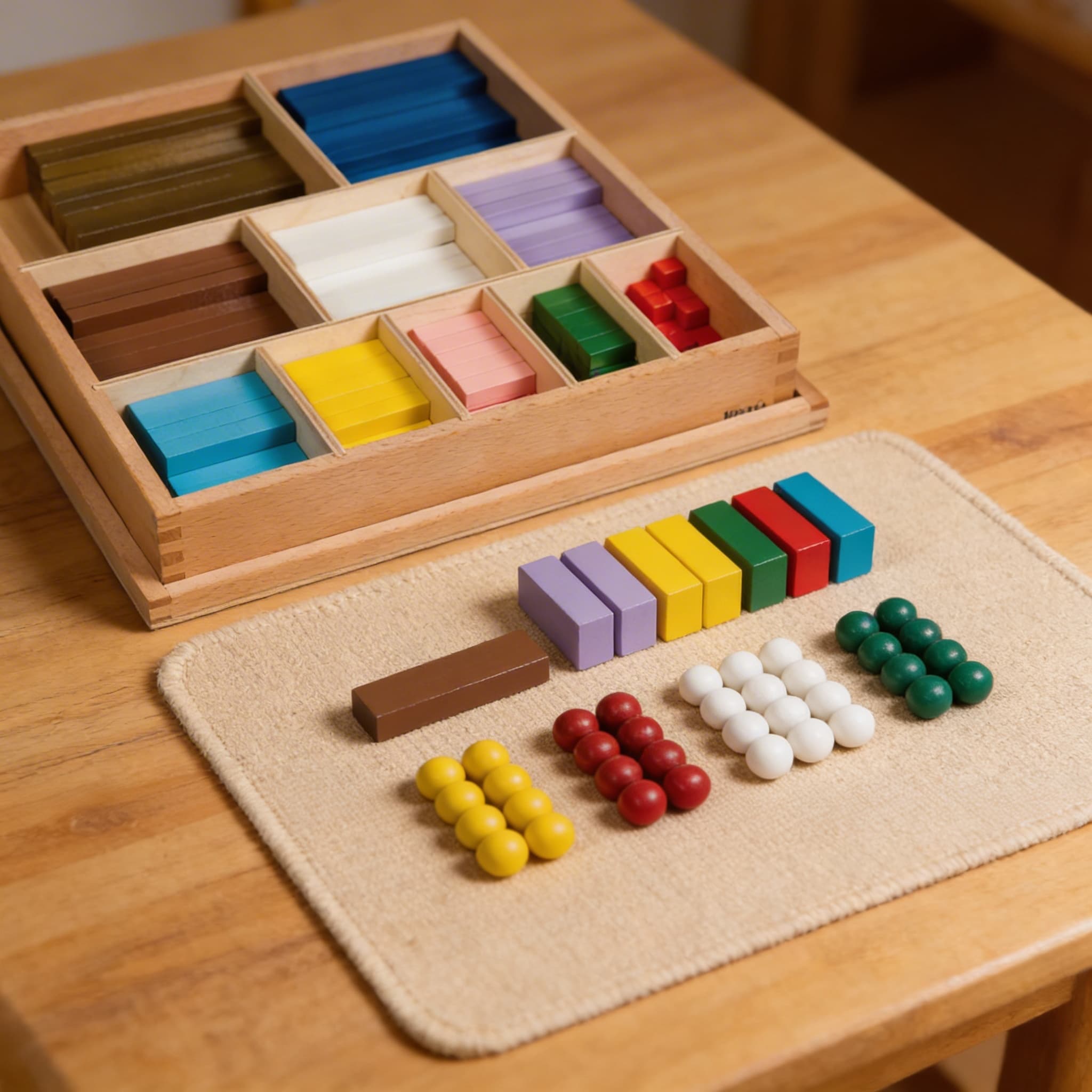 Farbige Zählstäbe — Zehn abgestufte mathematische Holzstäbe — Detailansicht