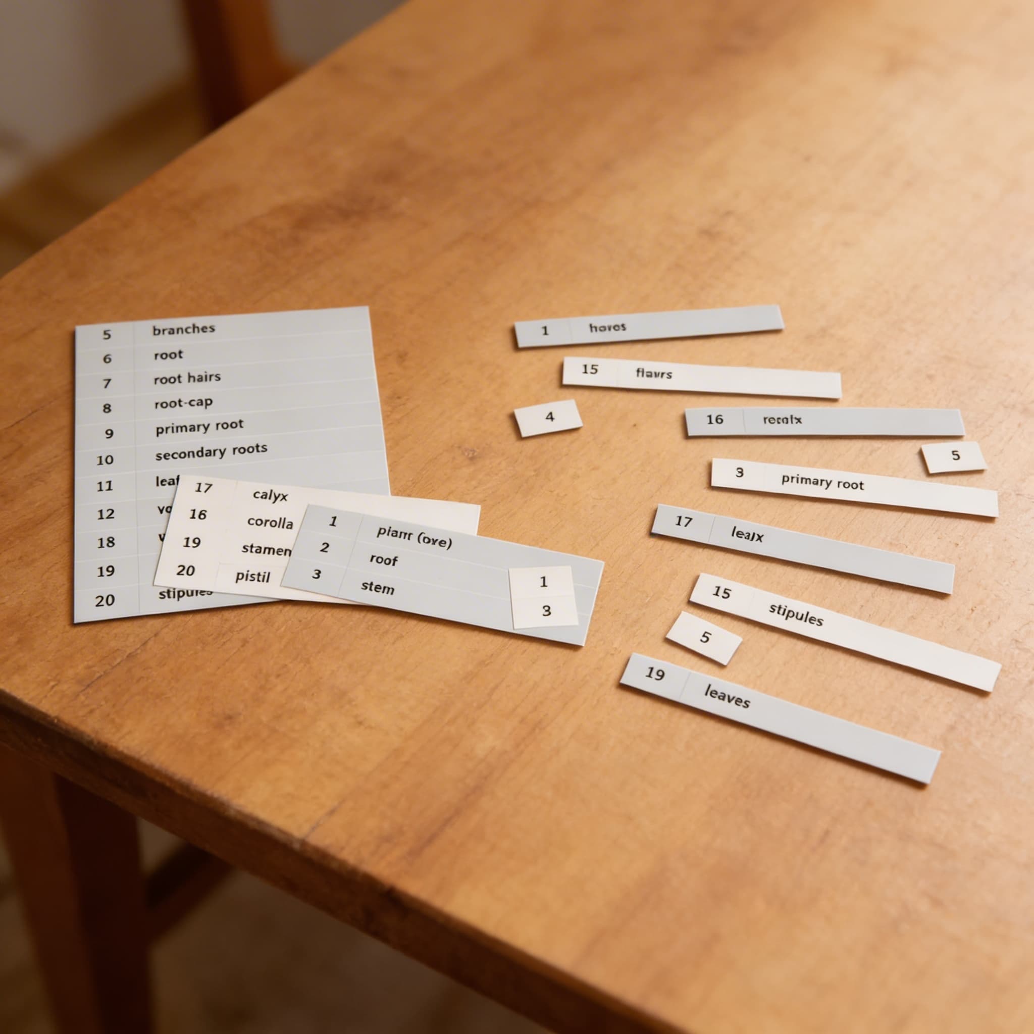 Karty s názvami: Prvá sada botanických kariet — Detailný pohľad