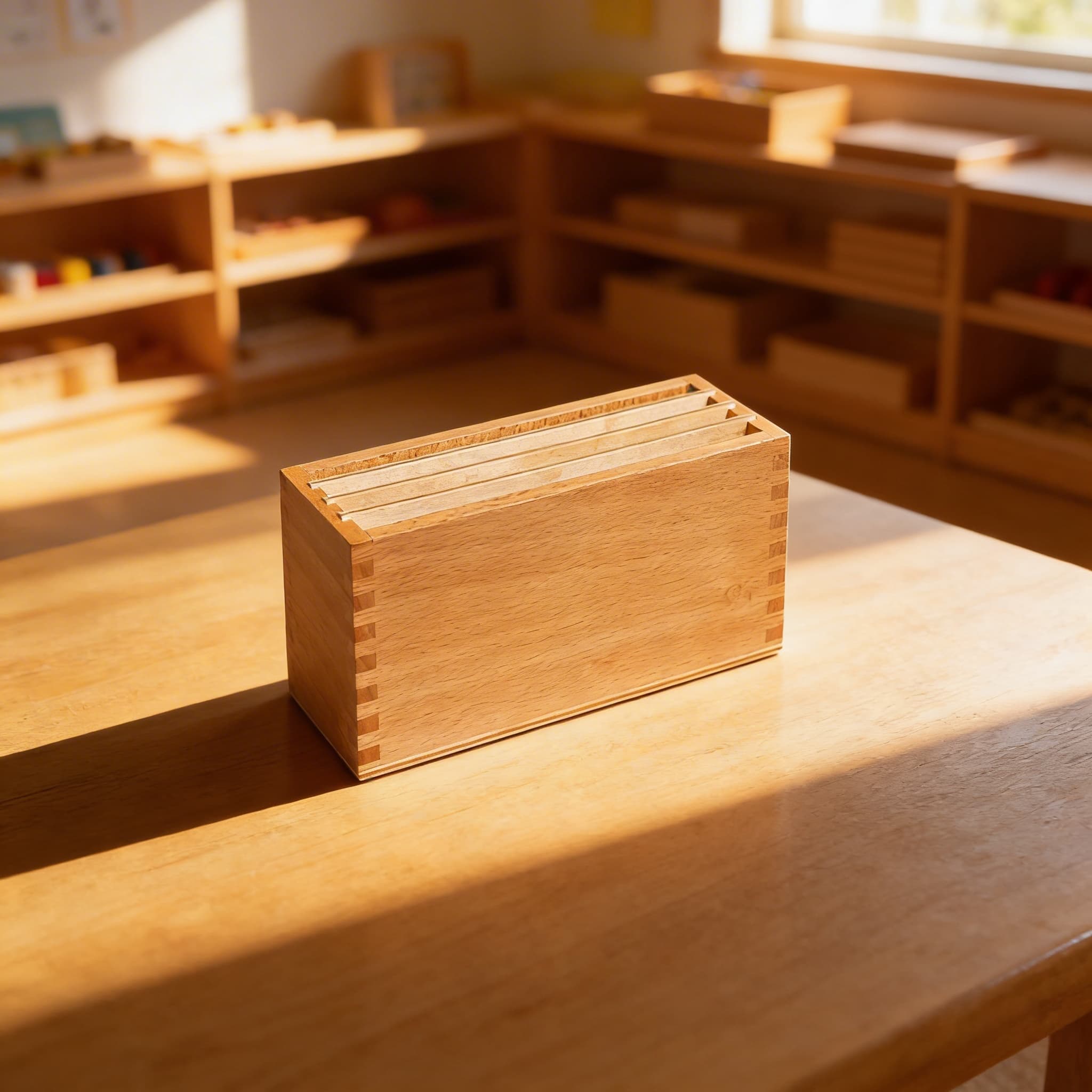 Erste Botanik-Karten-Box — Holzaufbewahrung für Nomenklaturkarten — Im Einsatz