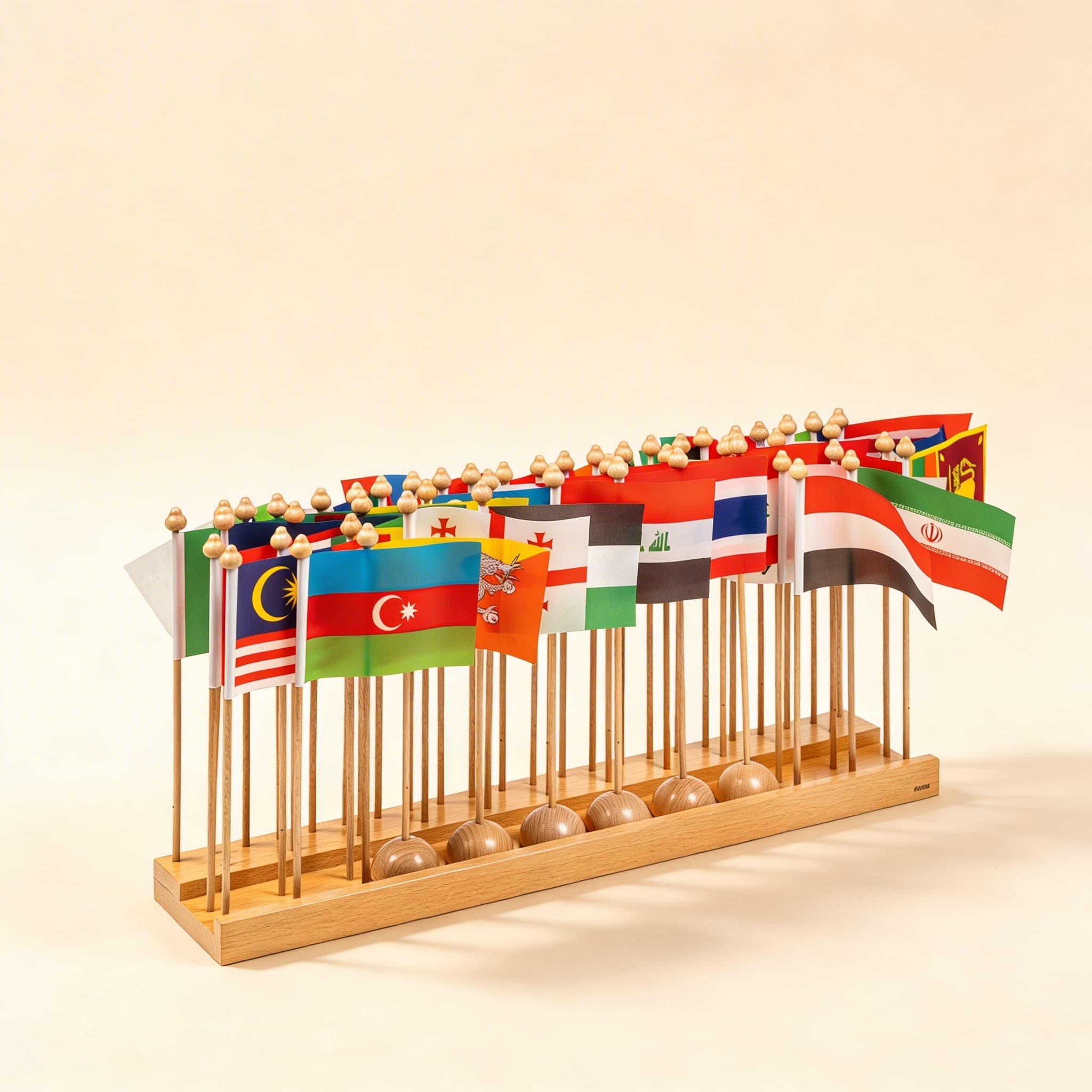 Stojan pro asijské vlajky — rozpoznávání zemí a umisťování — Katalogový pohled