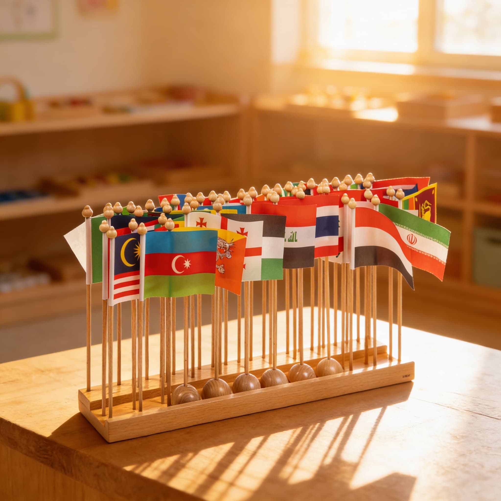 Stojan pro asijské vlajky — rozpoznávání zemí a umisťování — Při použití