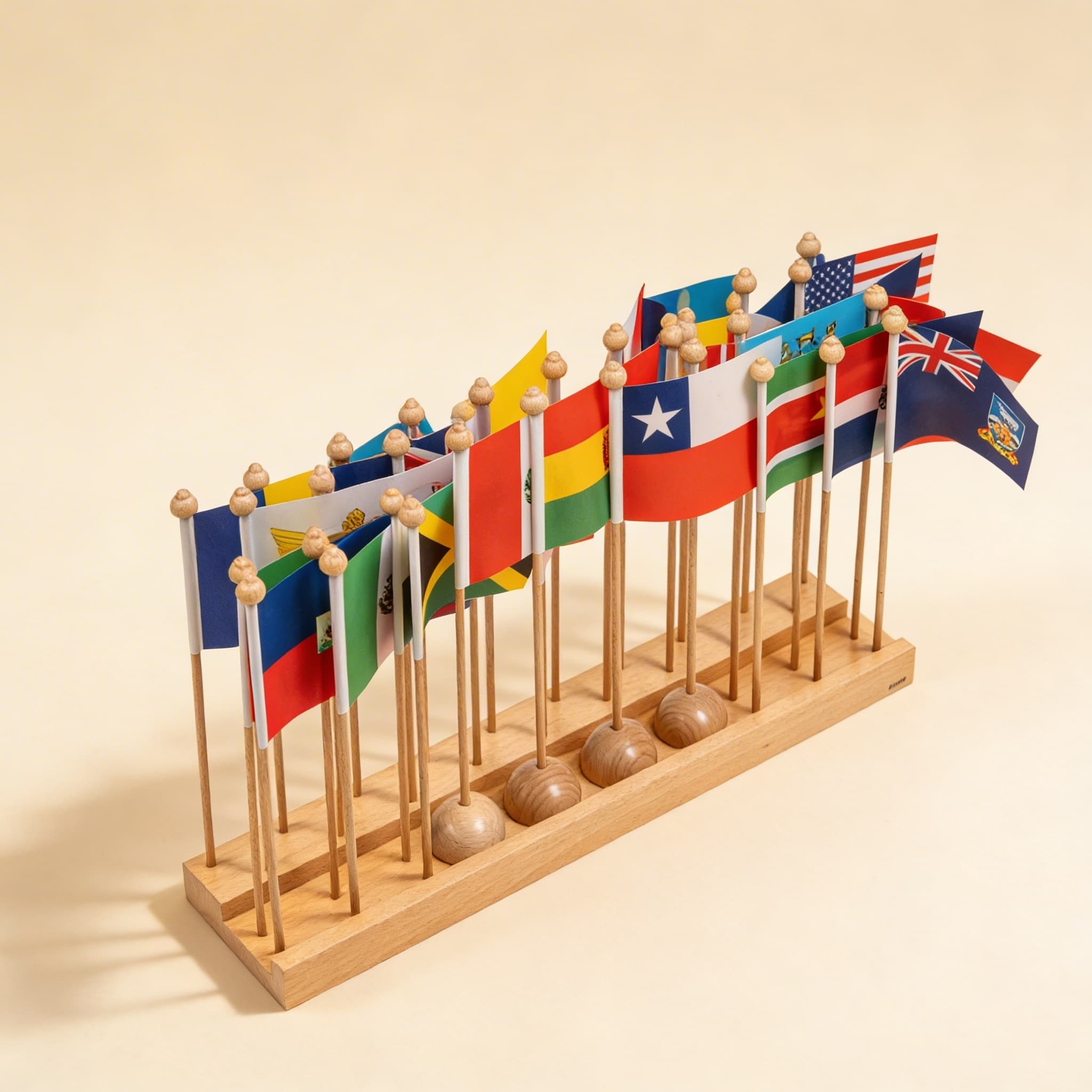 Stojan s vlajkami Ameriky — Severní a Jižní Amerika bez Karibiku — Boční pohled