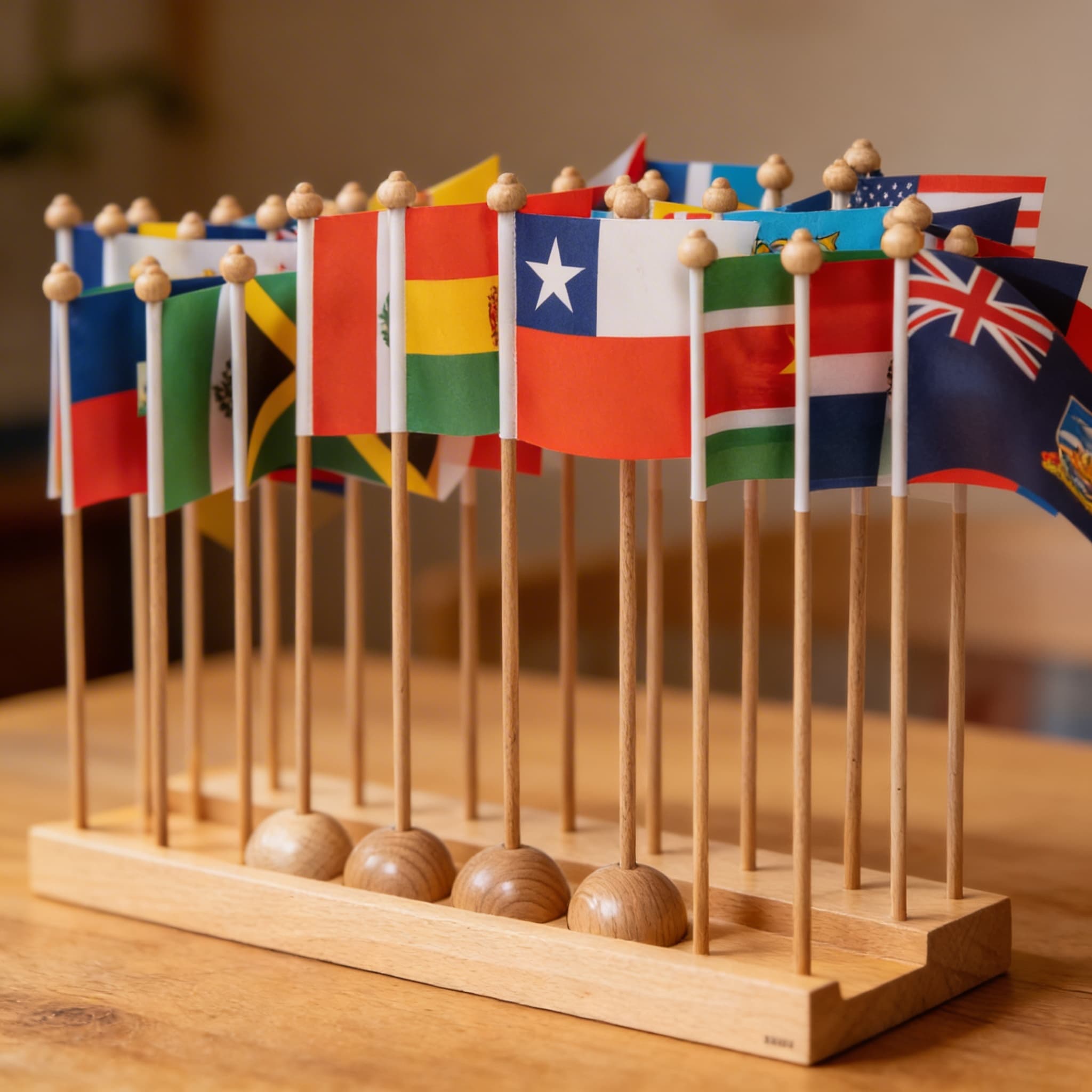 Stojan s vlajkami Ameriky — Severní a Jižní Amerika bez Karibiku — Detailní pohled