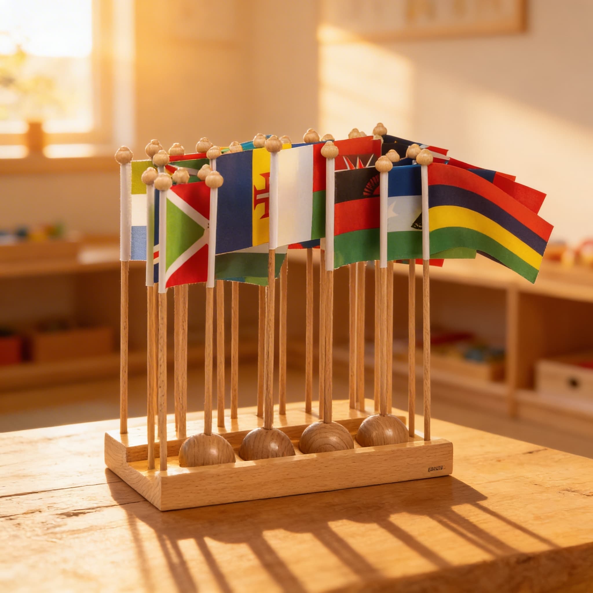 Stojan pro africké vlajky — rozpoznávání zemí a umisťování — Při použití