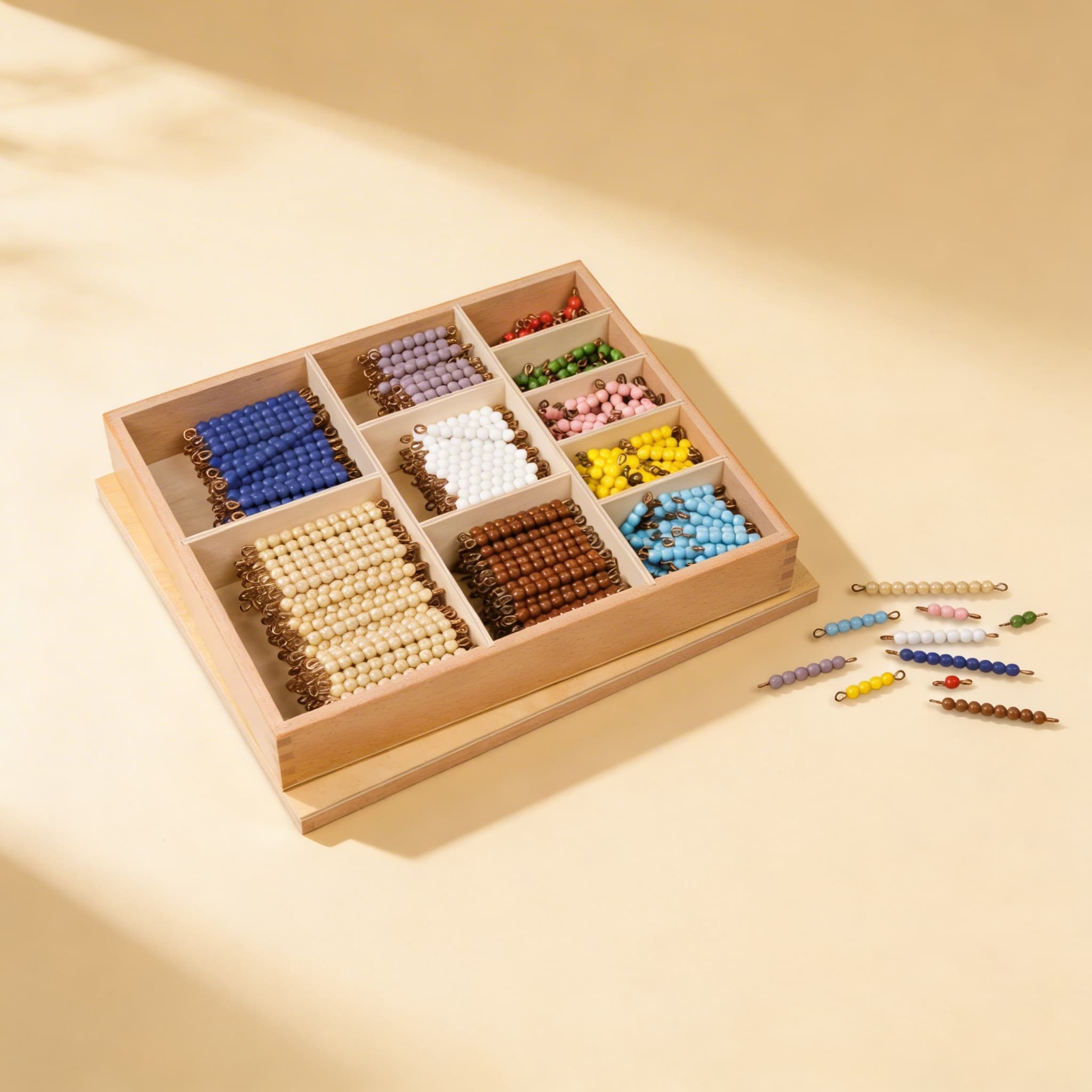 Multiplikations-Perlenstab-Box — Glasperlen für das Einmaleins — Seitenansicht