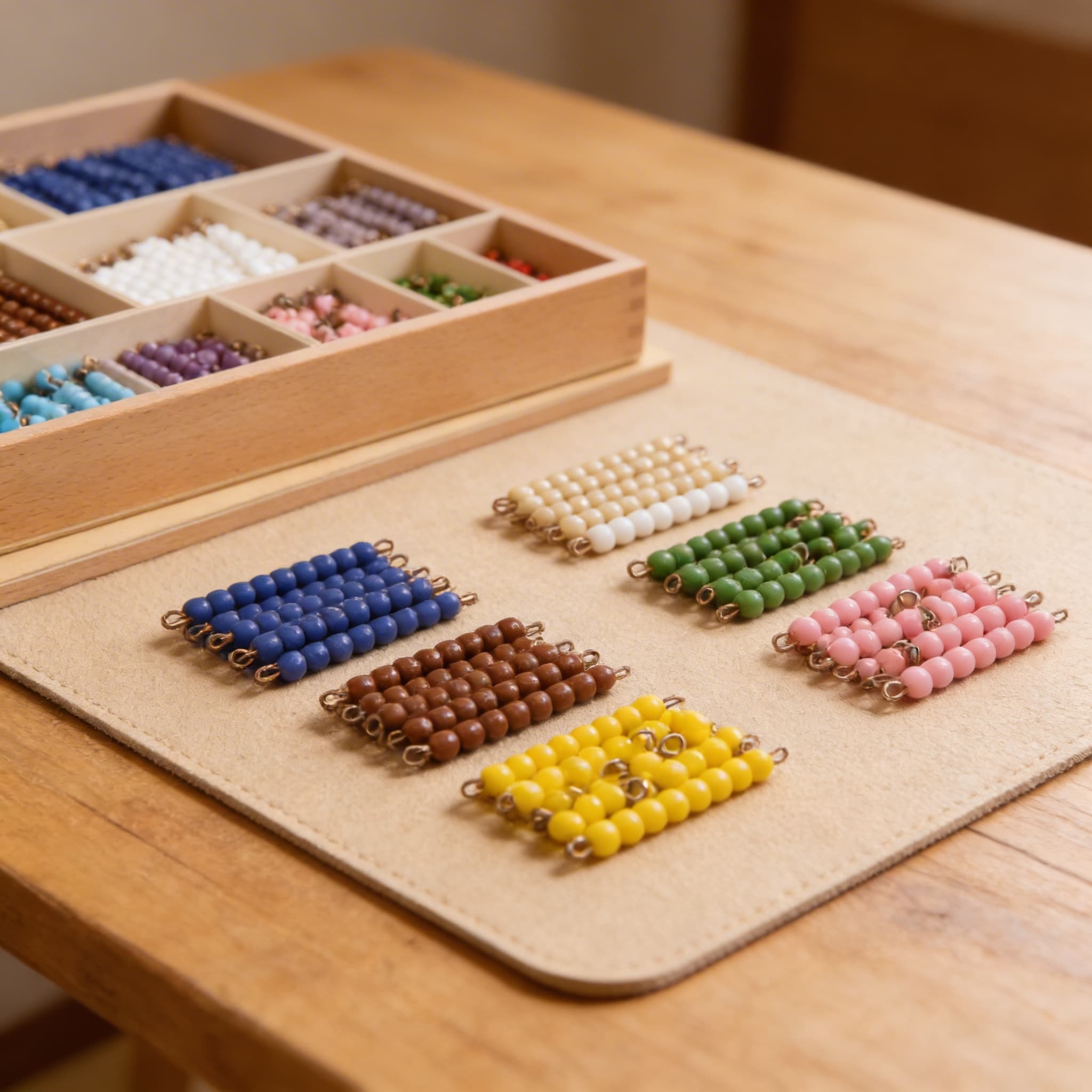 Multiplikations-Perlenstab-Box — Glasperlen für das Einmaleins — Detailansicht