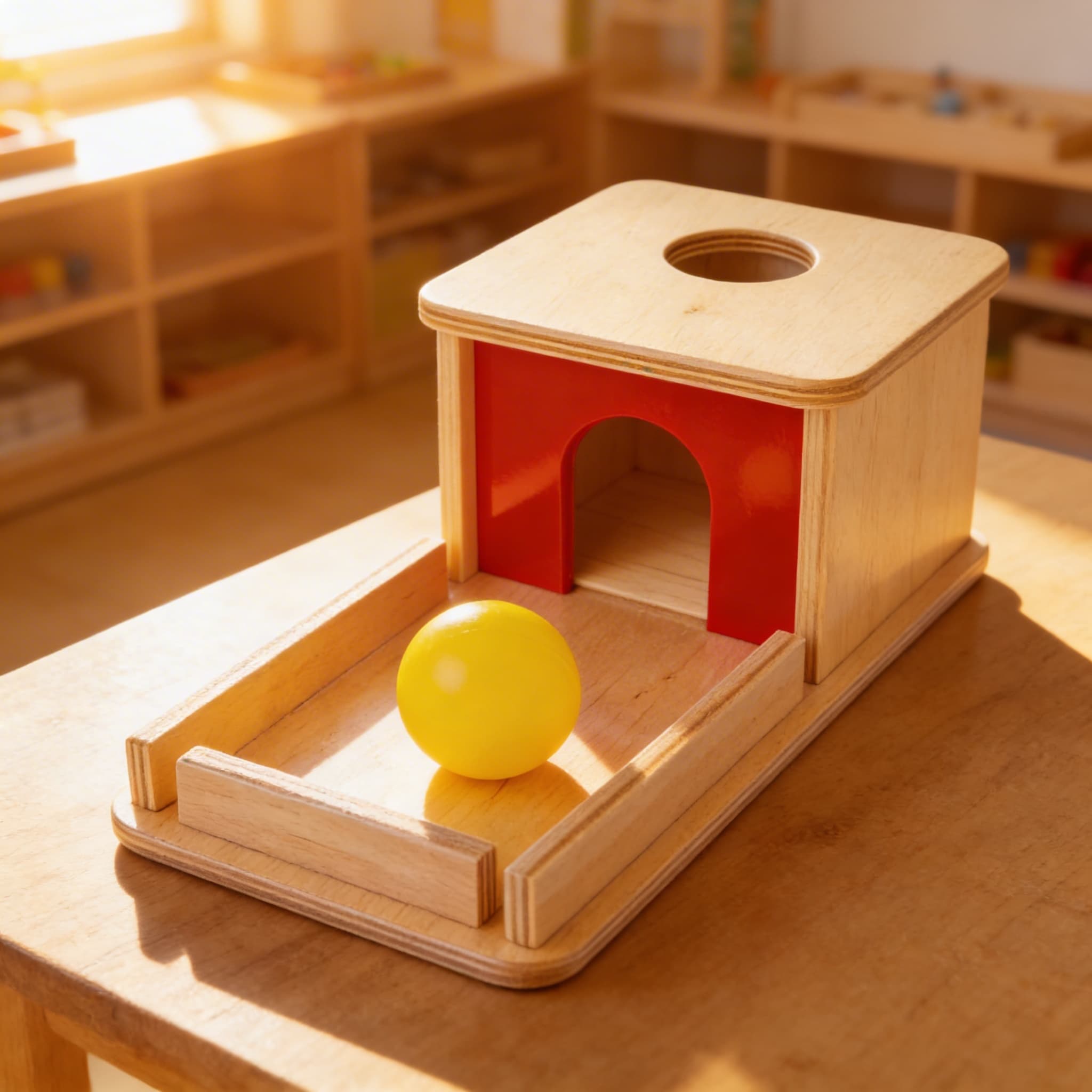 Object Permanence Box — Ballwurf mit Tablett für Kleinkinder — Im Einsatz