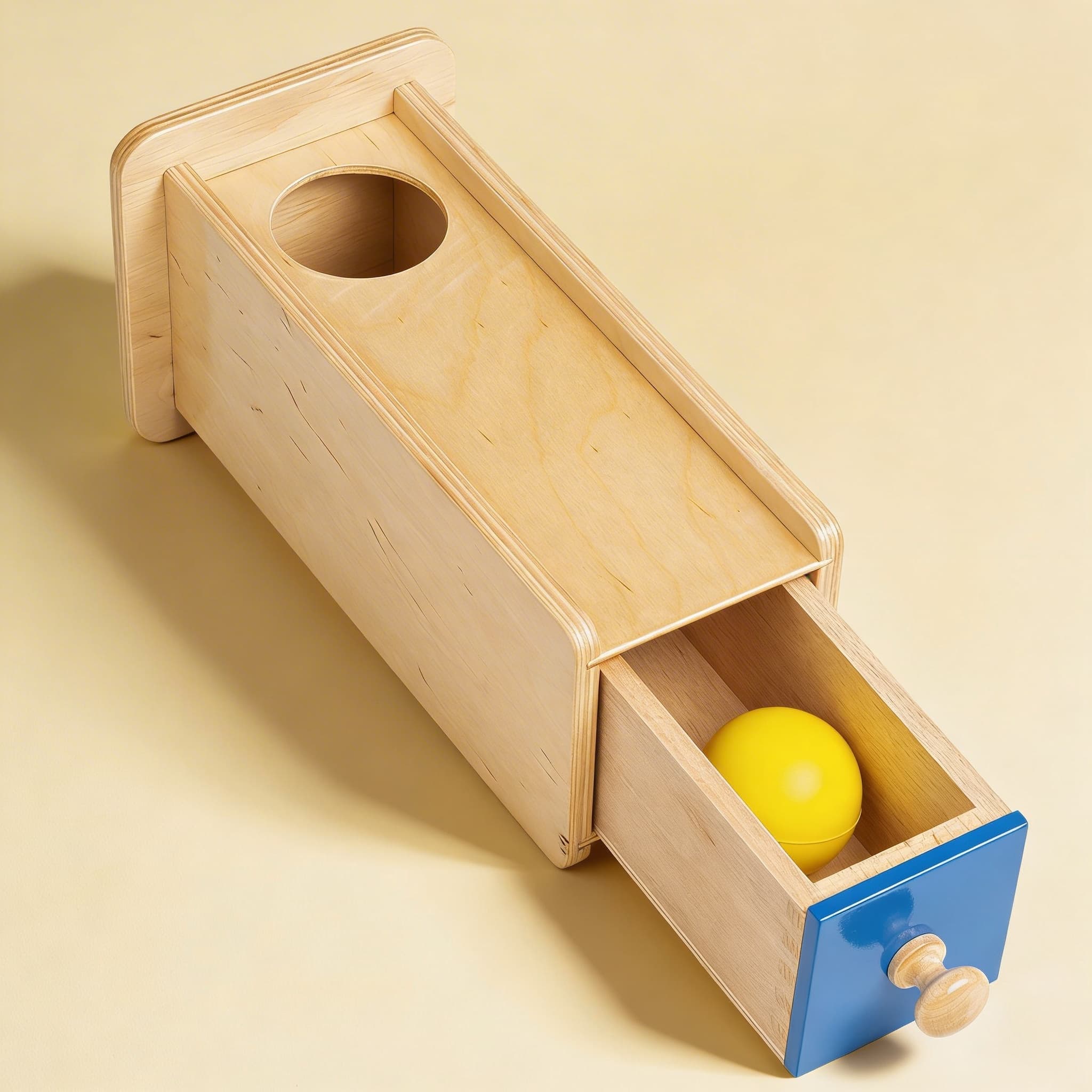 Object Permanence Box — Ball Drop with Sliding Drawer