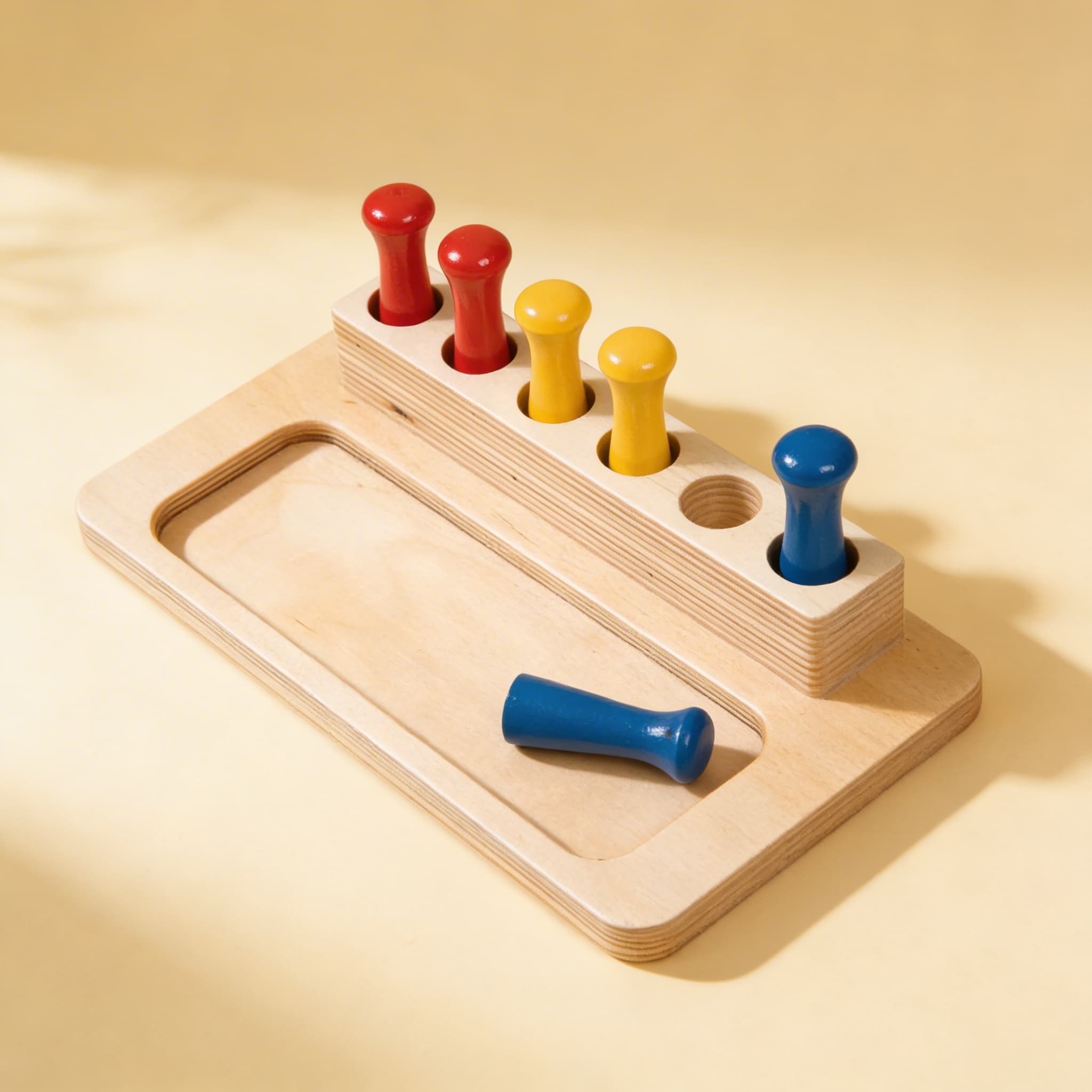 Imbucare Steckbox — Objektpermanenz mit farbigen Stiften — Seitenansicht