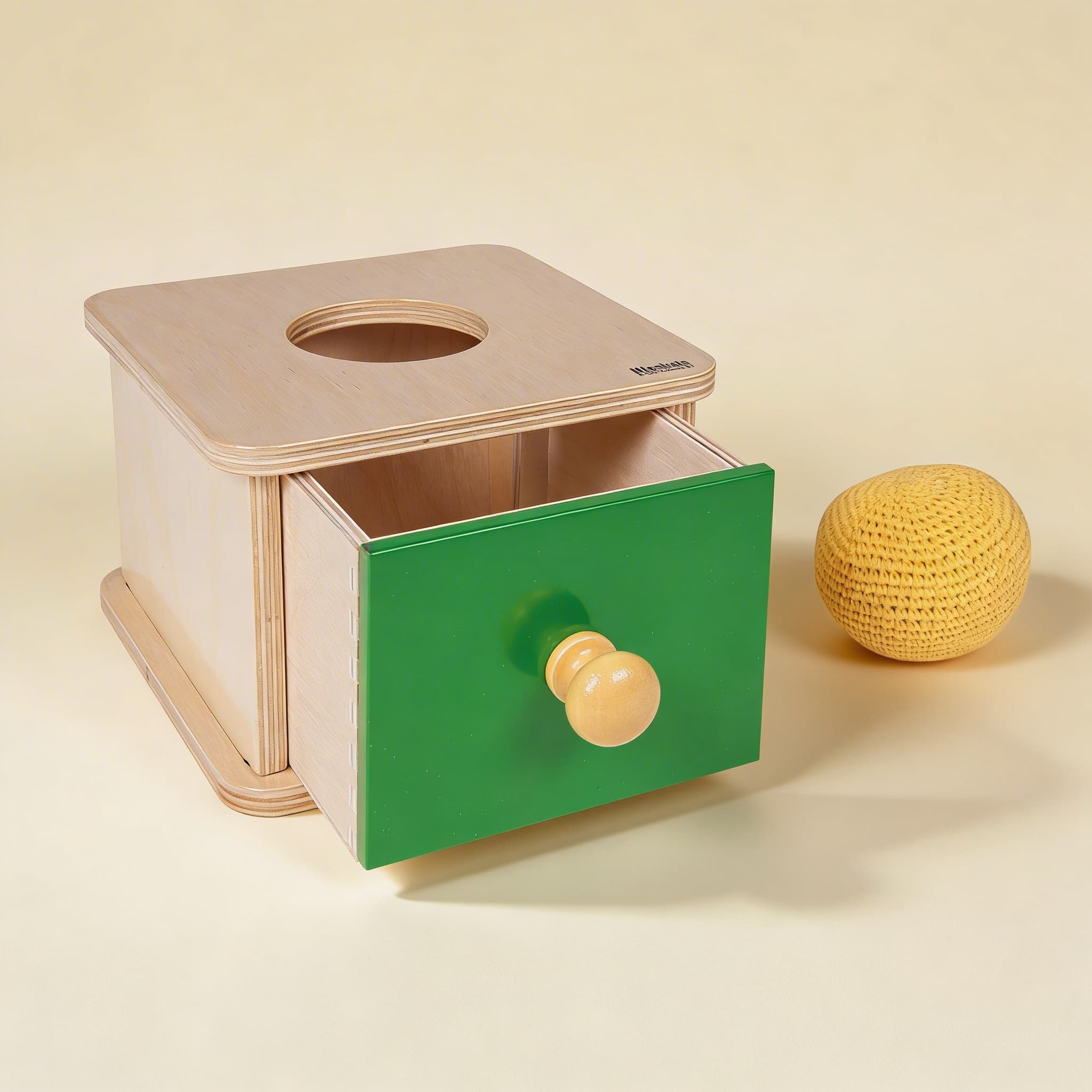 Imbucare Box — Soft Knit Ball for Gentle Object Permanence