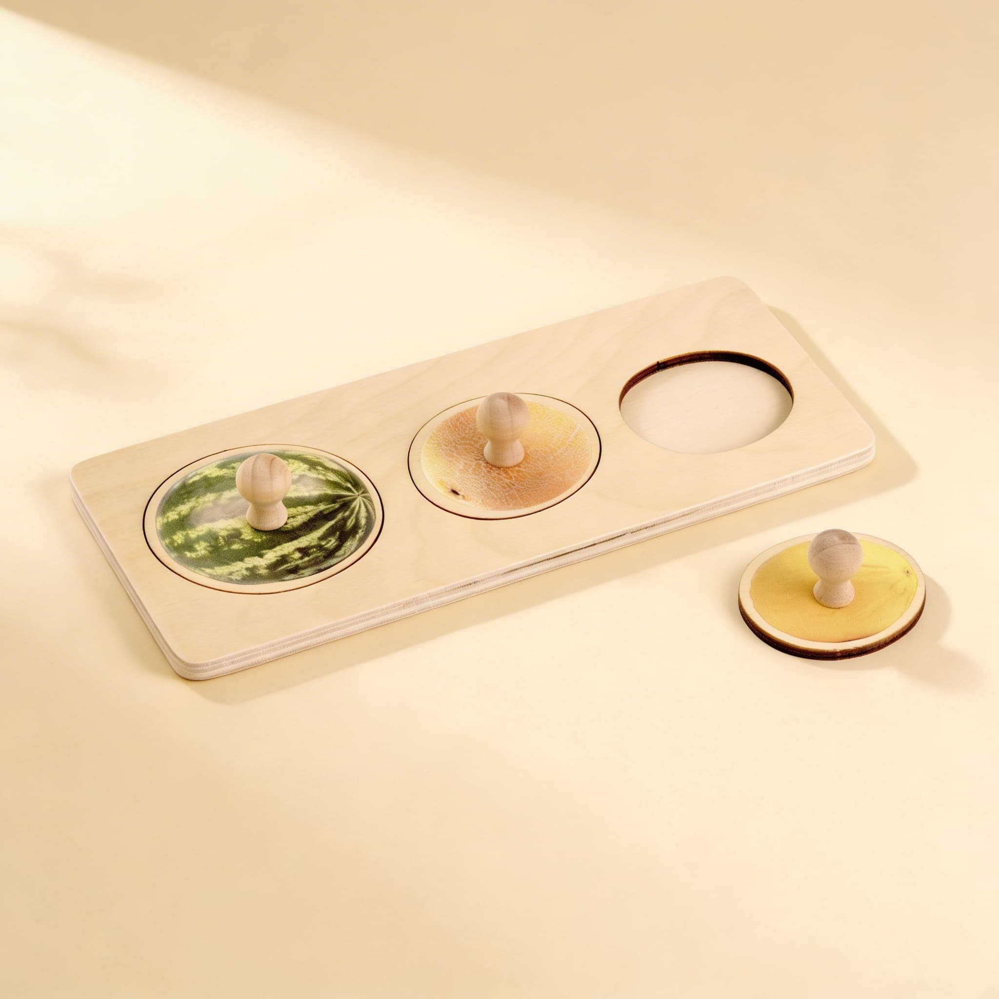 Kleinkind-Puzzle: 3 Melonen — Seitenansicht