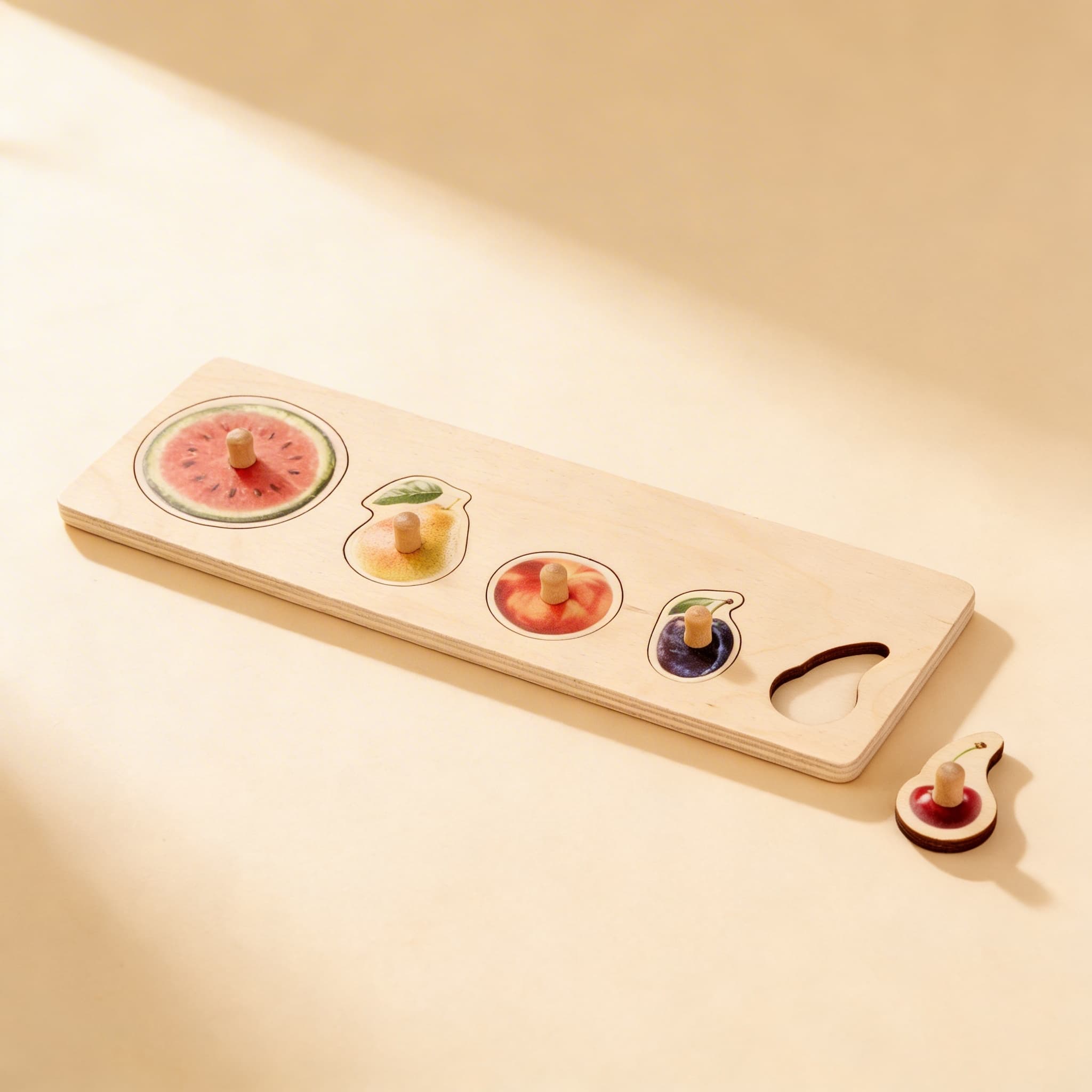 Kleinkind-Puzzle: 5 Früchte — Seitenansicht