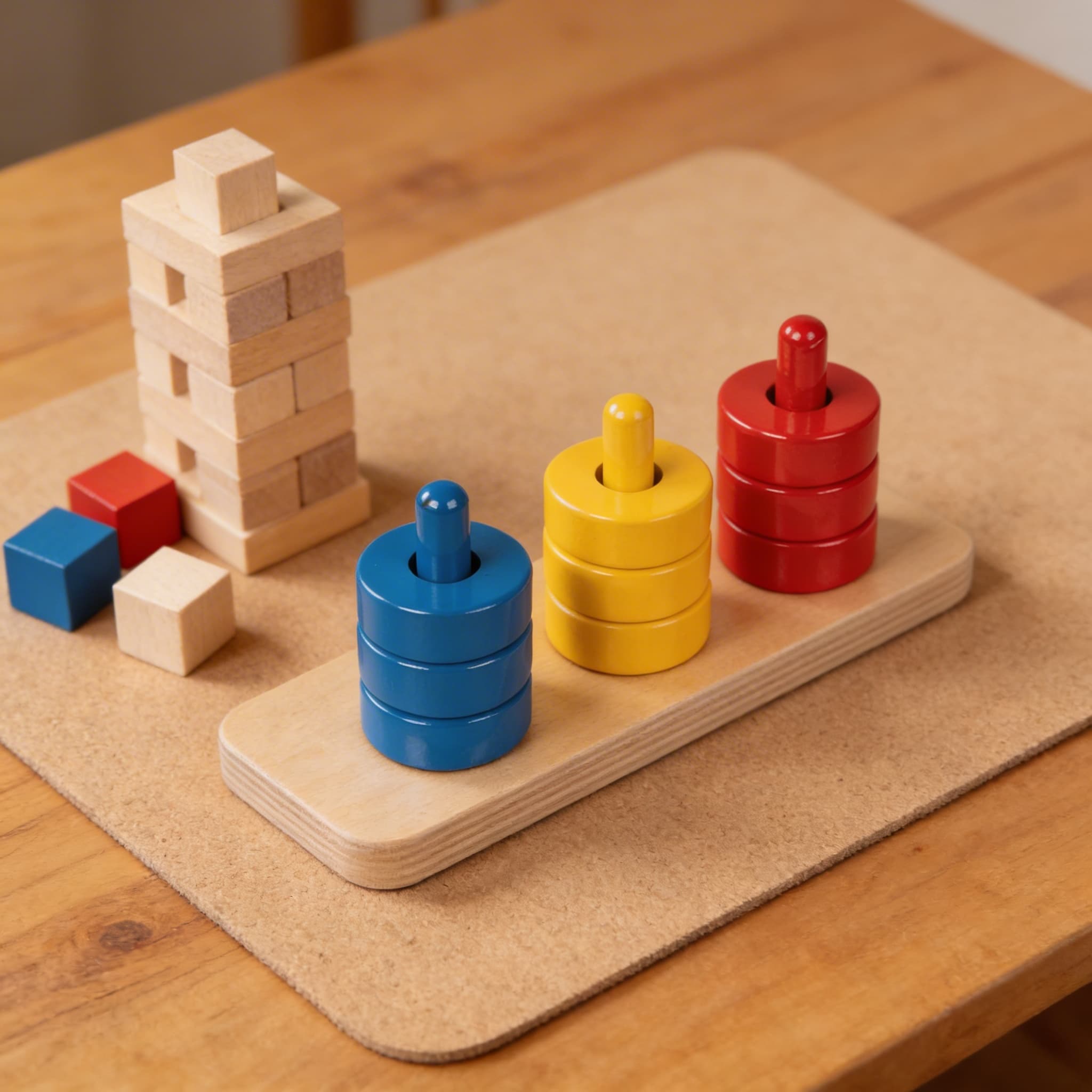 Farbige Scheiben auf Stäben — Stapeln & Sortieren für Kleinkinder — Detailansicht