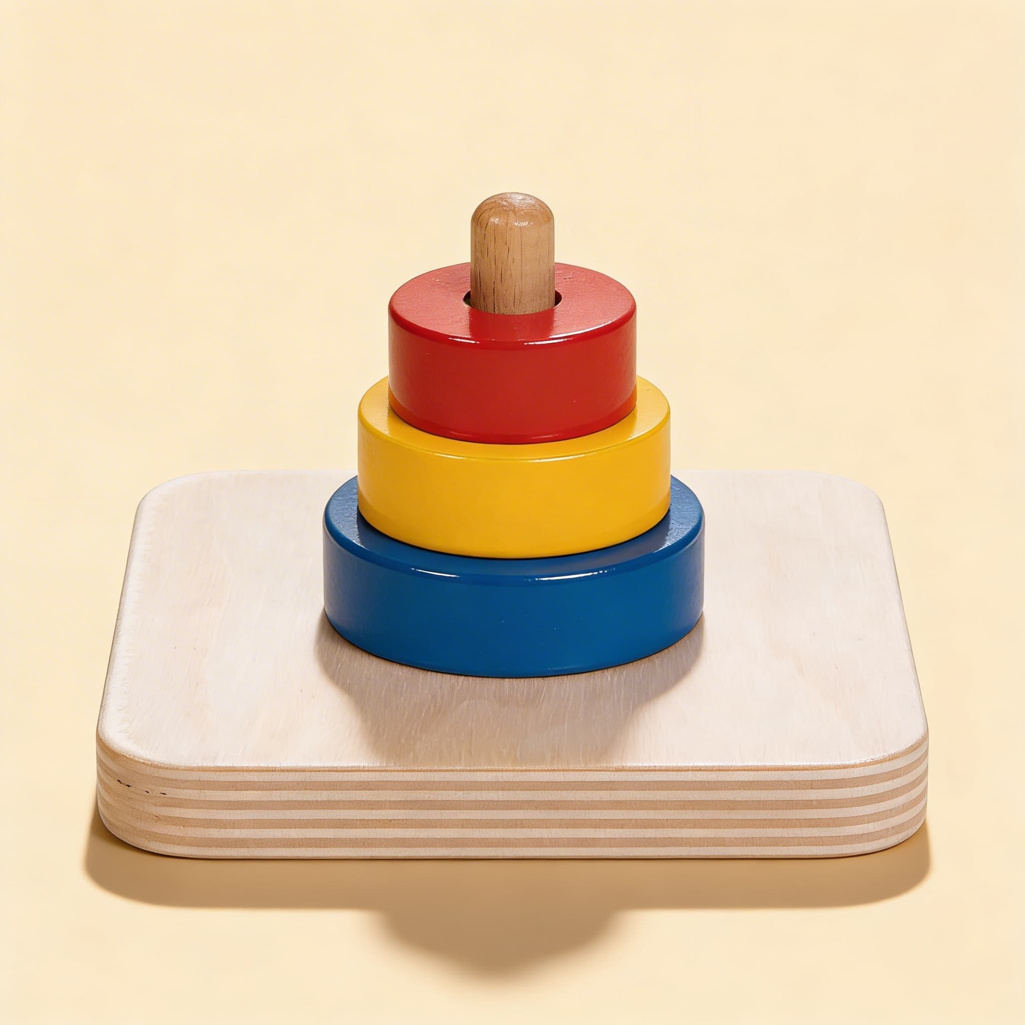 Drei Scheiben auf senkrechtem Dübel