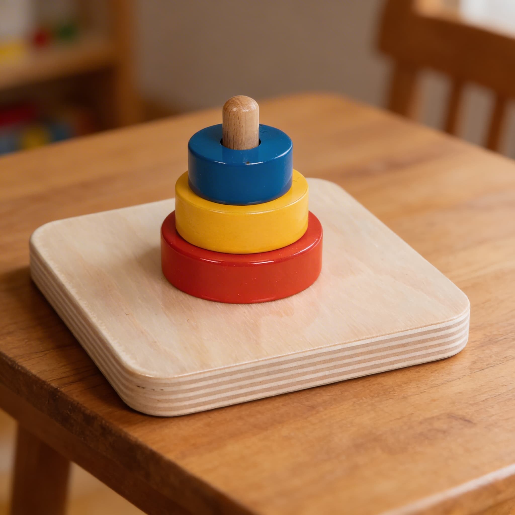 Drei Scheiben auf senkrechtem Dübel — Ansicht 3