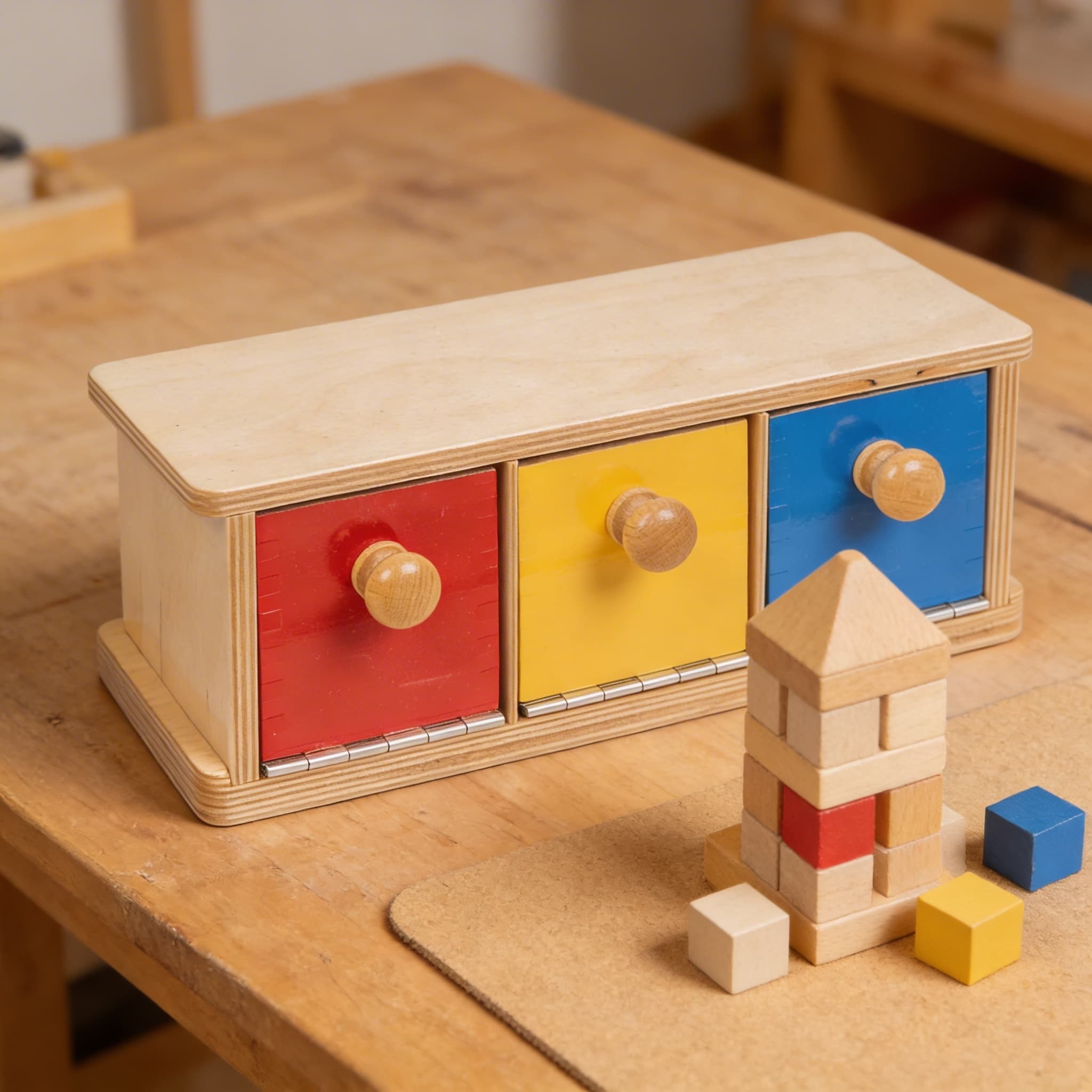 Box mit Fächern — Drei Farbige Fächer für Sortieraktivitäten — Detailansicht